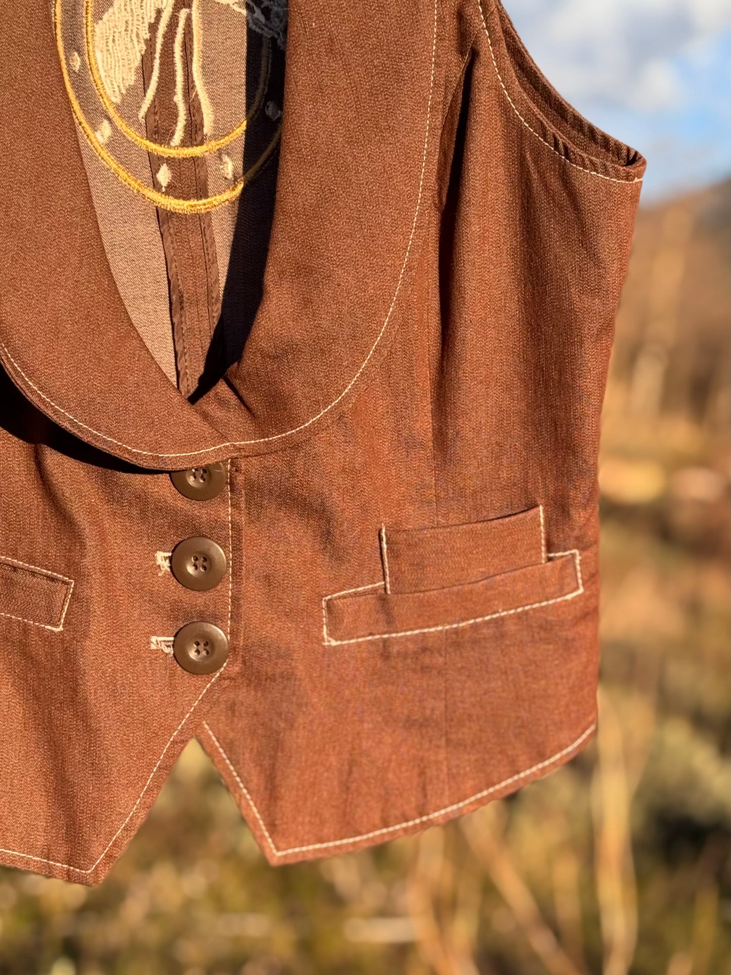 Upcycled Robert Louis Western Embroidered Vest Yeehaw Horse (M)