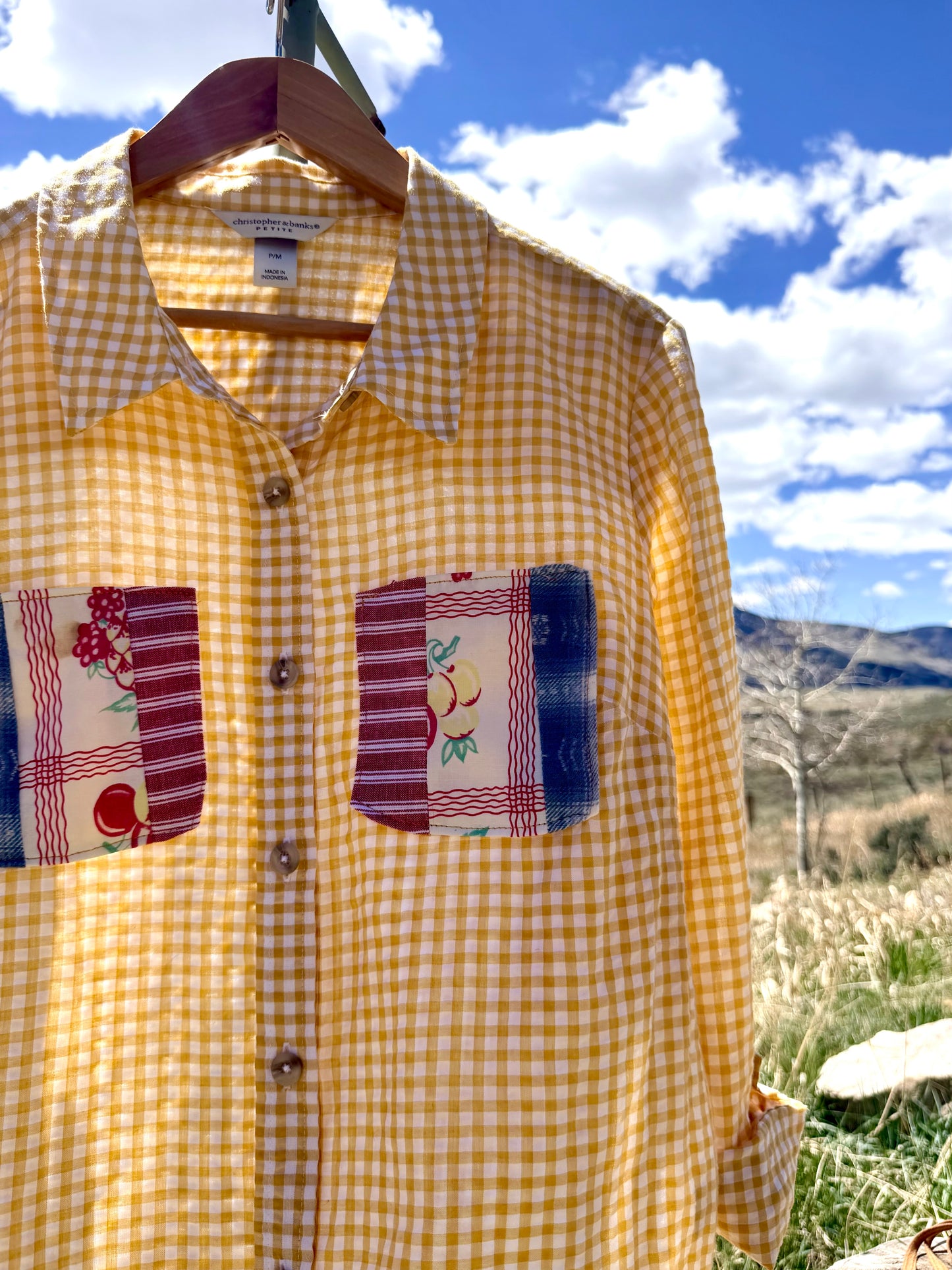 Upcycled Christopher Banks Yellow Gingham Shirt M Petite