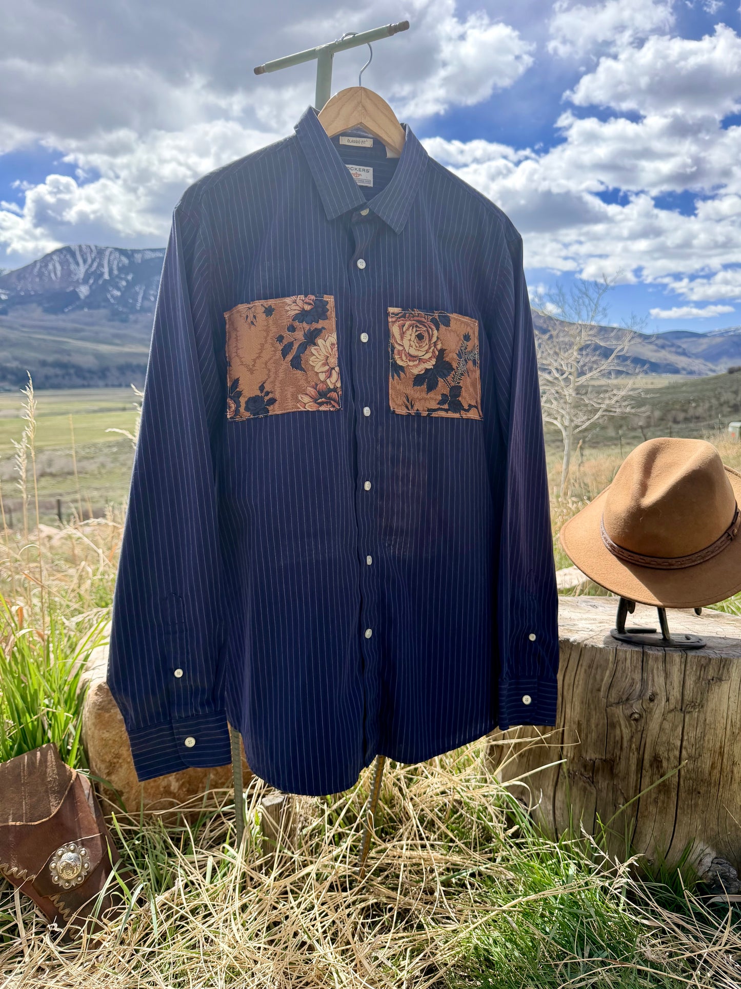 Upcycled Dockers Quilted Panel Patchwork Button Down (L)