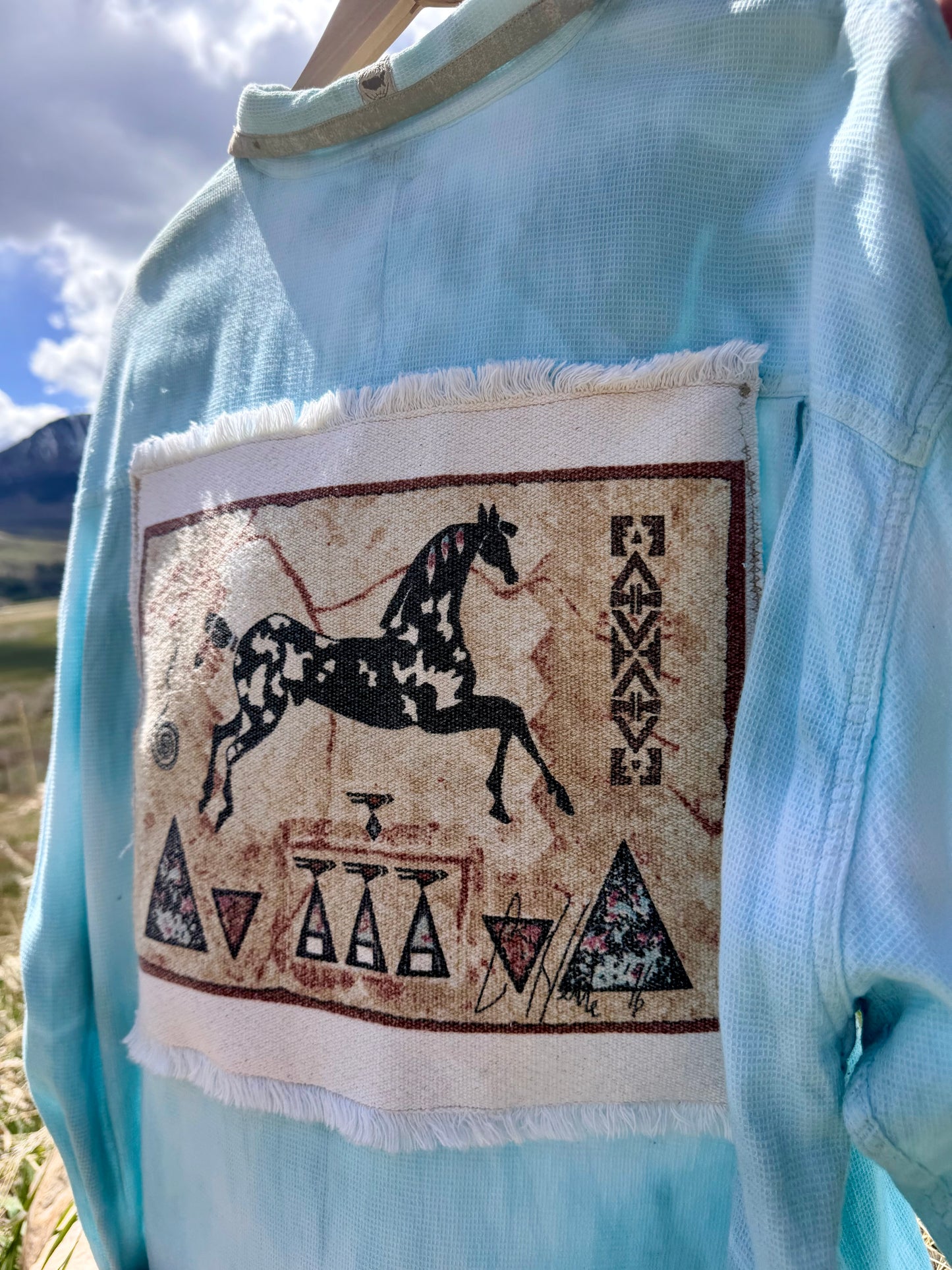 Upcycled American Territory Tie Dye Western Patch Button Down (L)