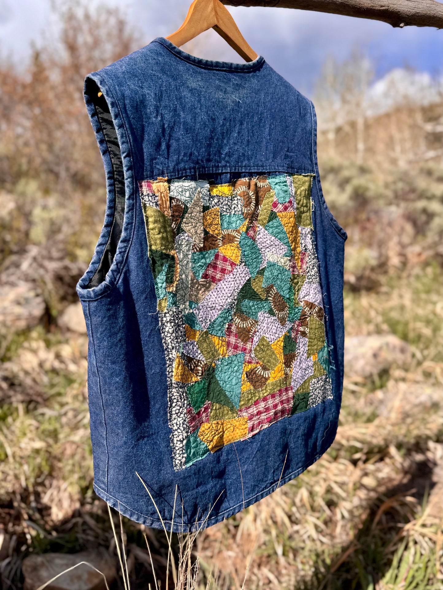 Upcycled Quilted Denim Patch Vest (L/XL)