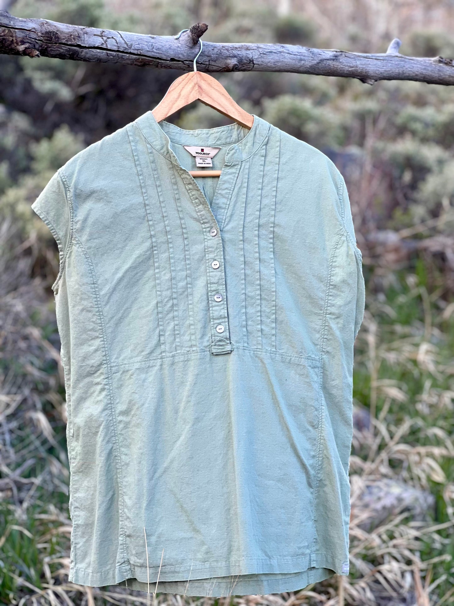 Vintage Woolrich Sage Green Pleated Short Sleeve Shirt