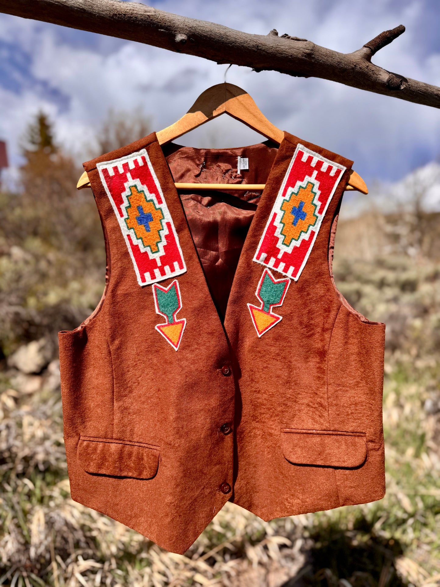 Upcycled Leather Vest Southwestern Patch Vintage Alfred Dunner Western Layer (M/L)