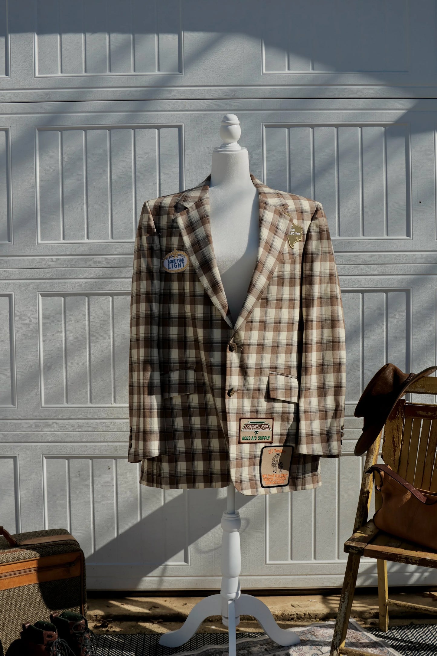 "The Honky-Tonk Patchwork Blazer" - Upcycled Plaid Oversized Blazer