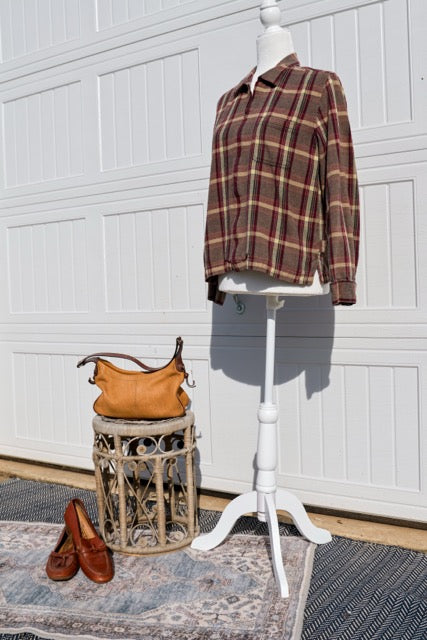 Vintage Christopher & Banks Red Plaid Zip-Up Flannel – Medium