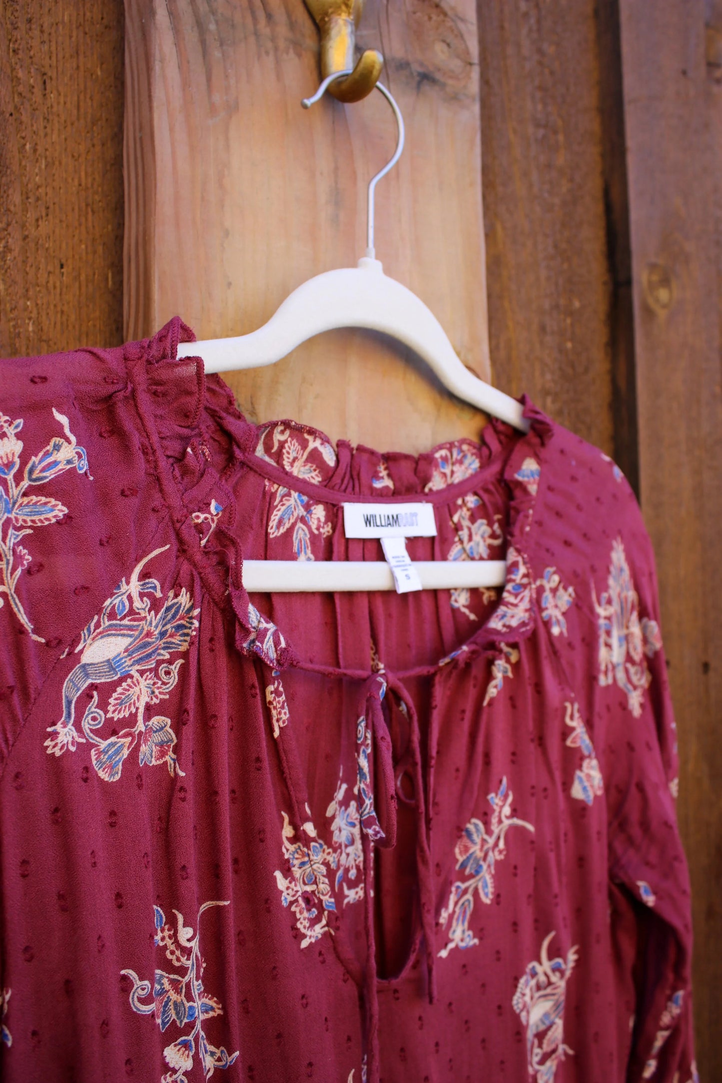 William Rast Women’s Maroon Modal Tie Neck Top