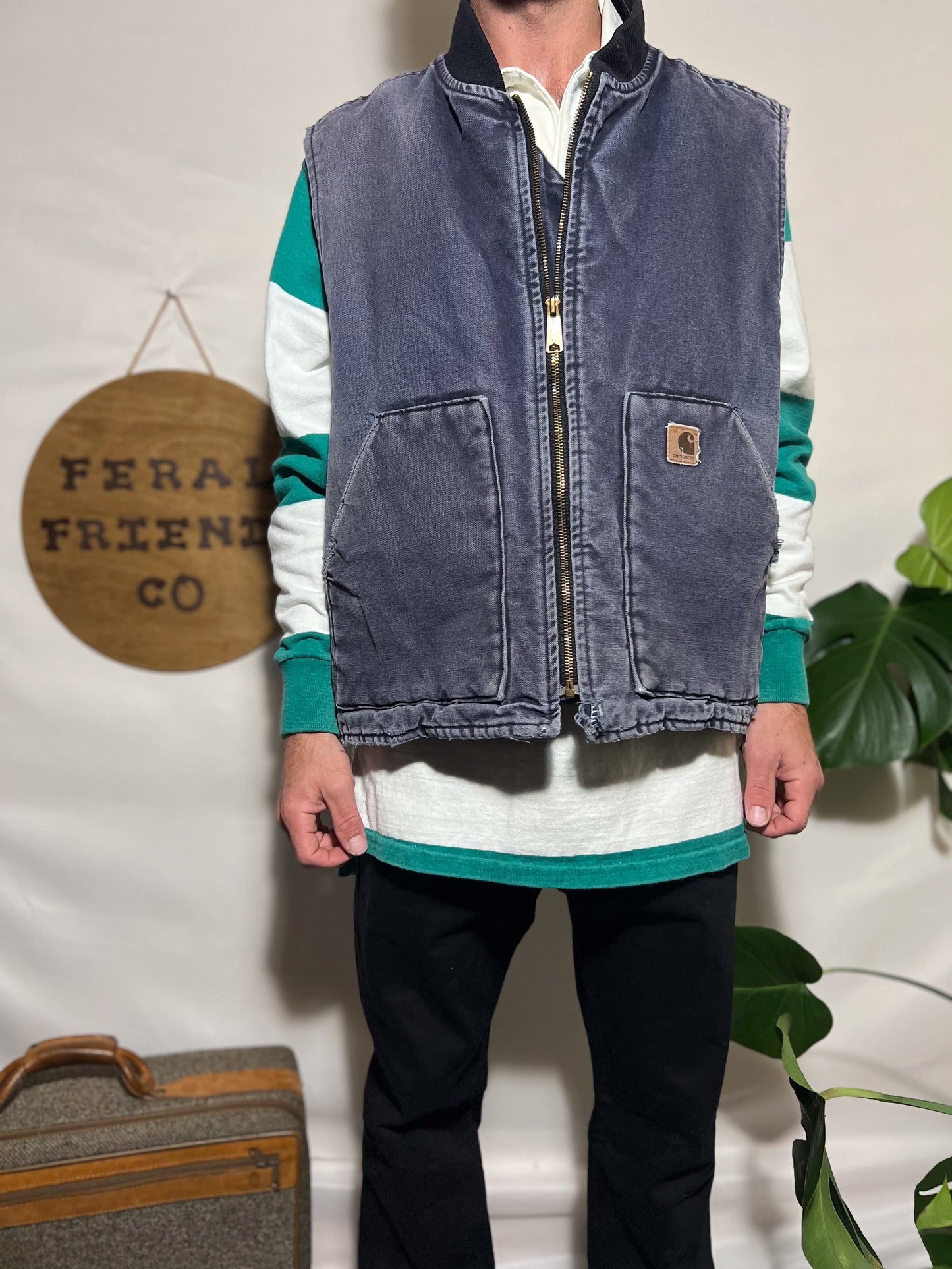 Carhartt Men’s Dark Grey Faded Canvas Workwear Vest