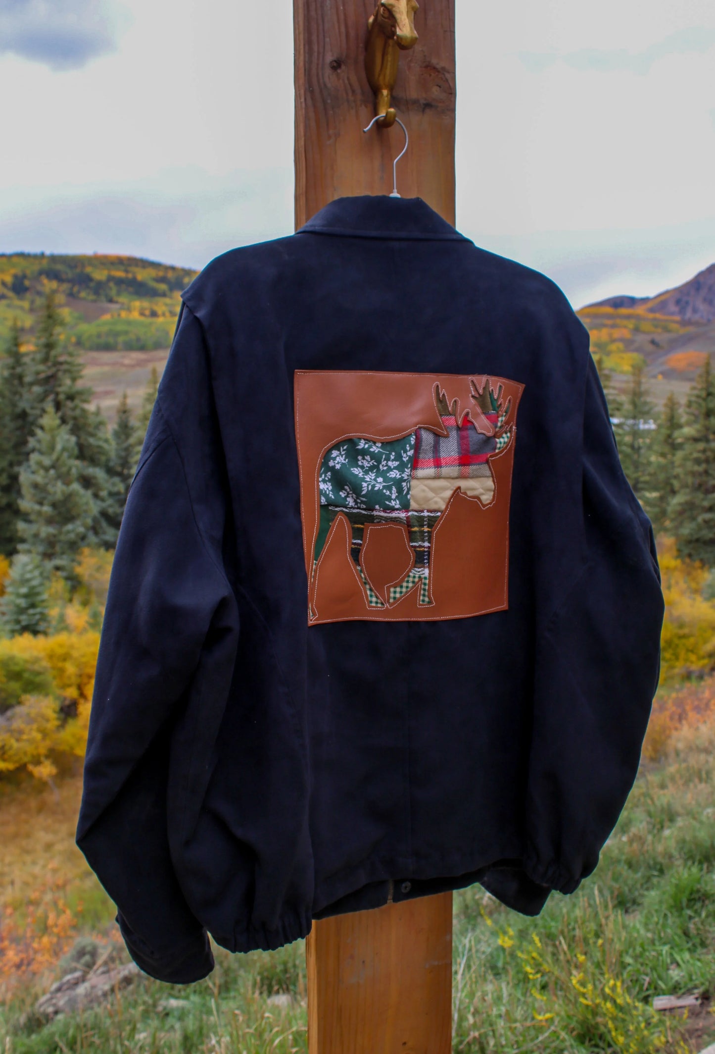 “Lodge Life” – Upcycled Vintage Tehama Bomber Jacket w/ Moose Patch