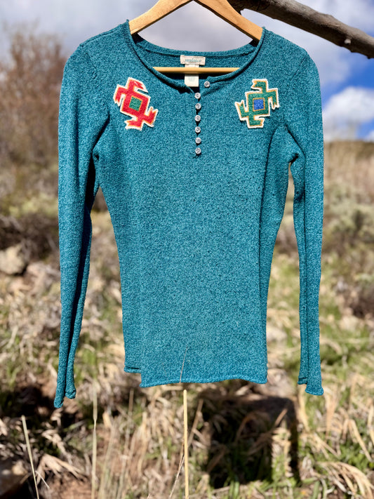 Upcycled Sundance Turquoise Knit Sweater (S)