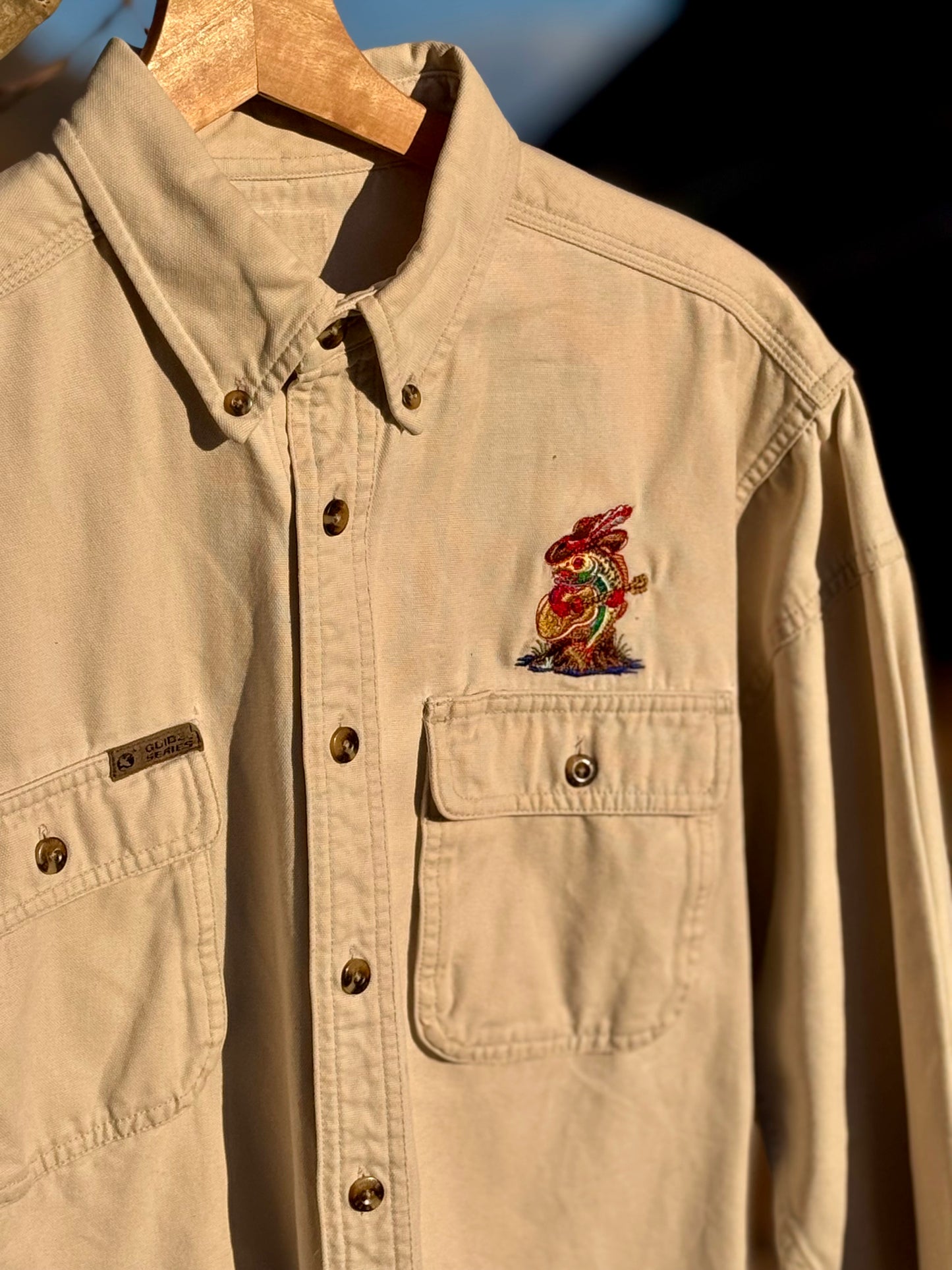 Upcycled Guide Series Fish Embroidery Workwear Shirt (L)