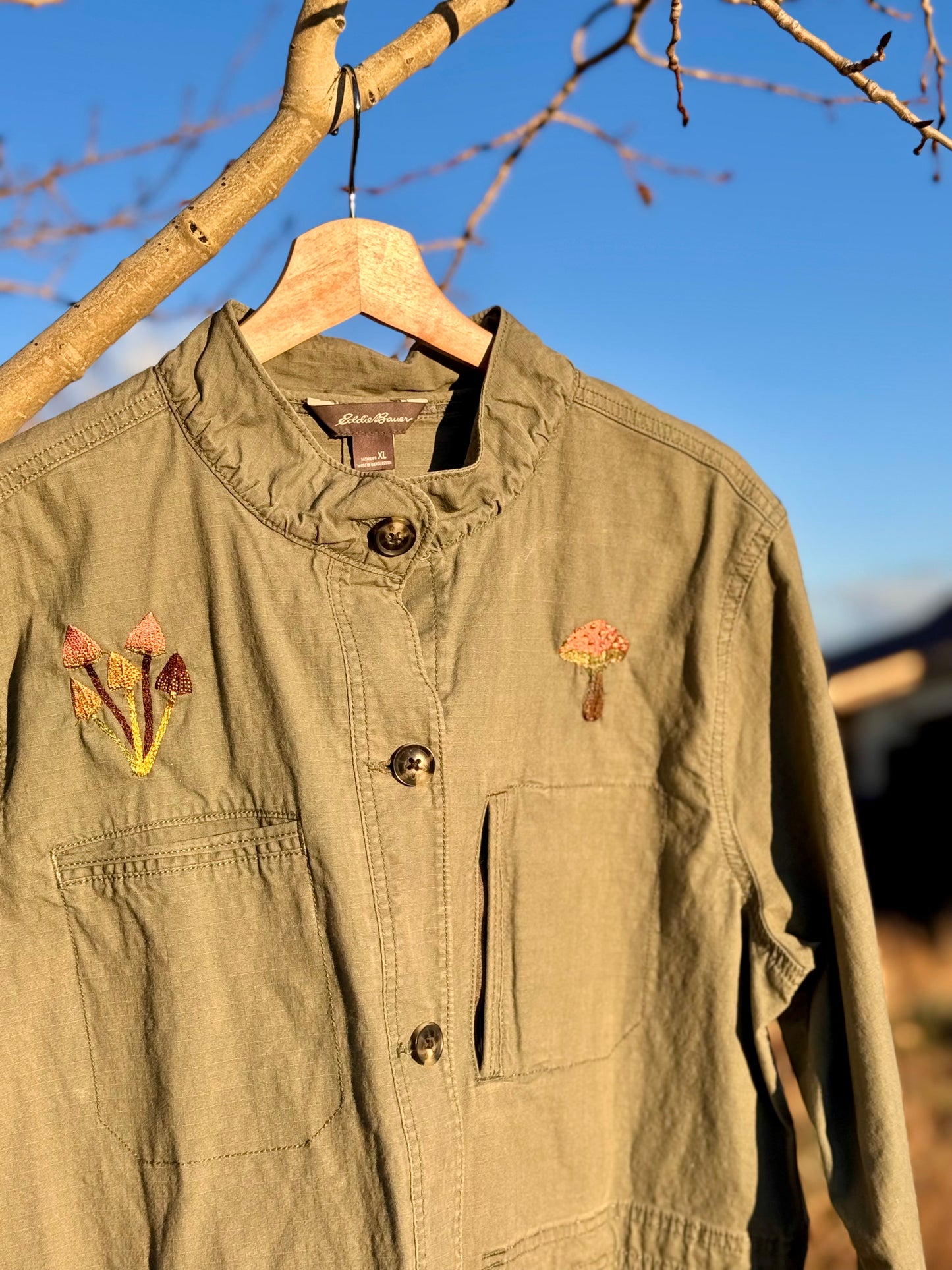 Upcycled Eddie Bauer Mushroom Embroidery Utility Jacket (XL)
