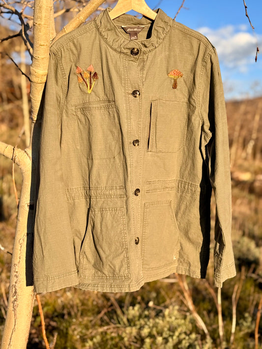 Upcycled Eddie Bauer Mushroom Embroidery Utility Jacket (XL)