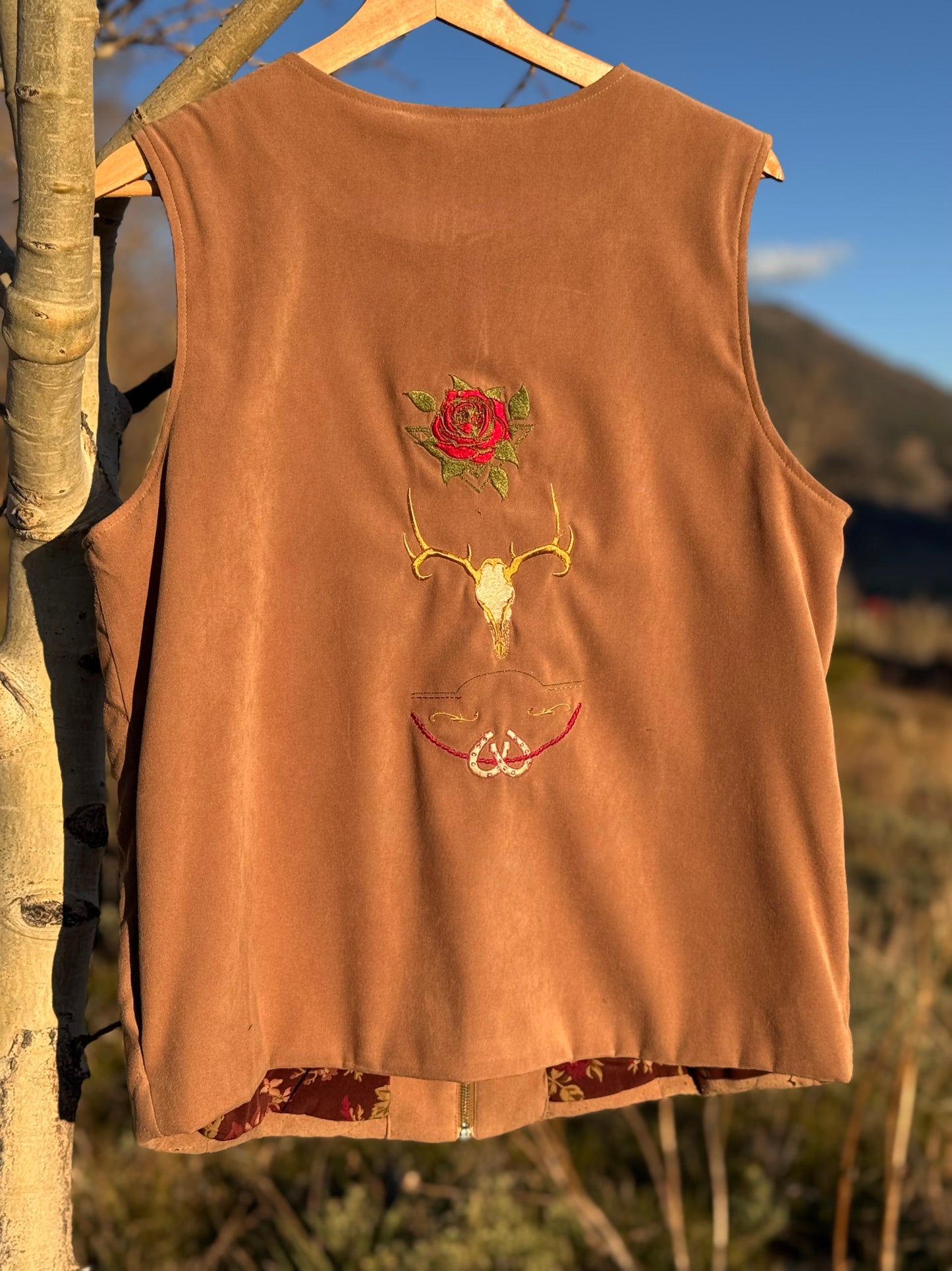 Upcycled Western Embroidered Susan Graver Tan Vest (M)