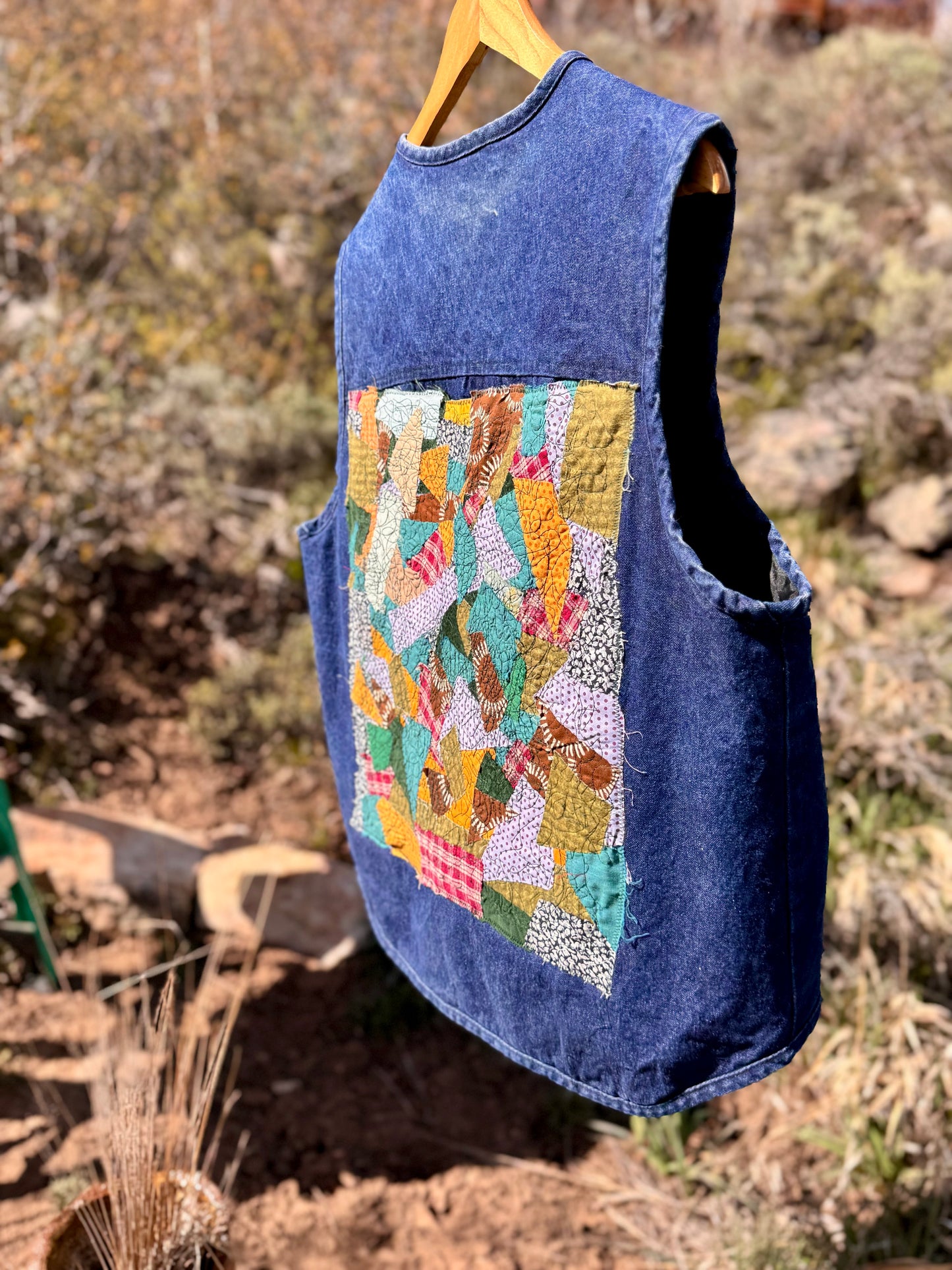Upcycled Quilted Denim Patch Vest (L/XL)