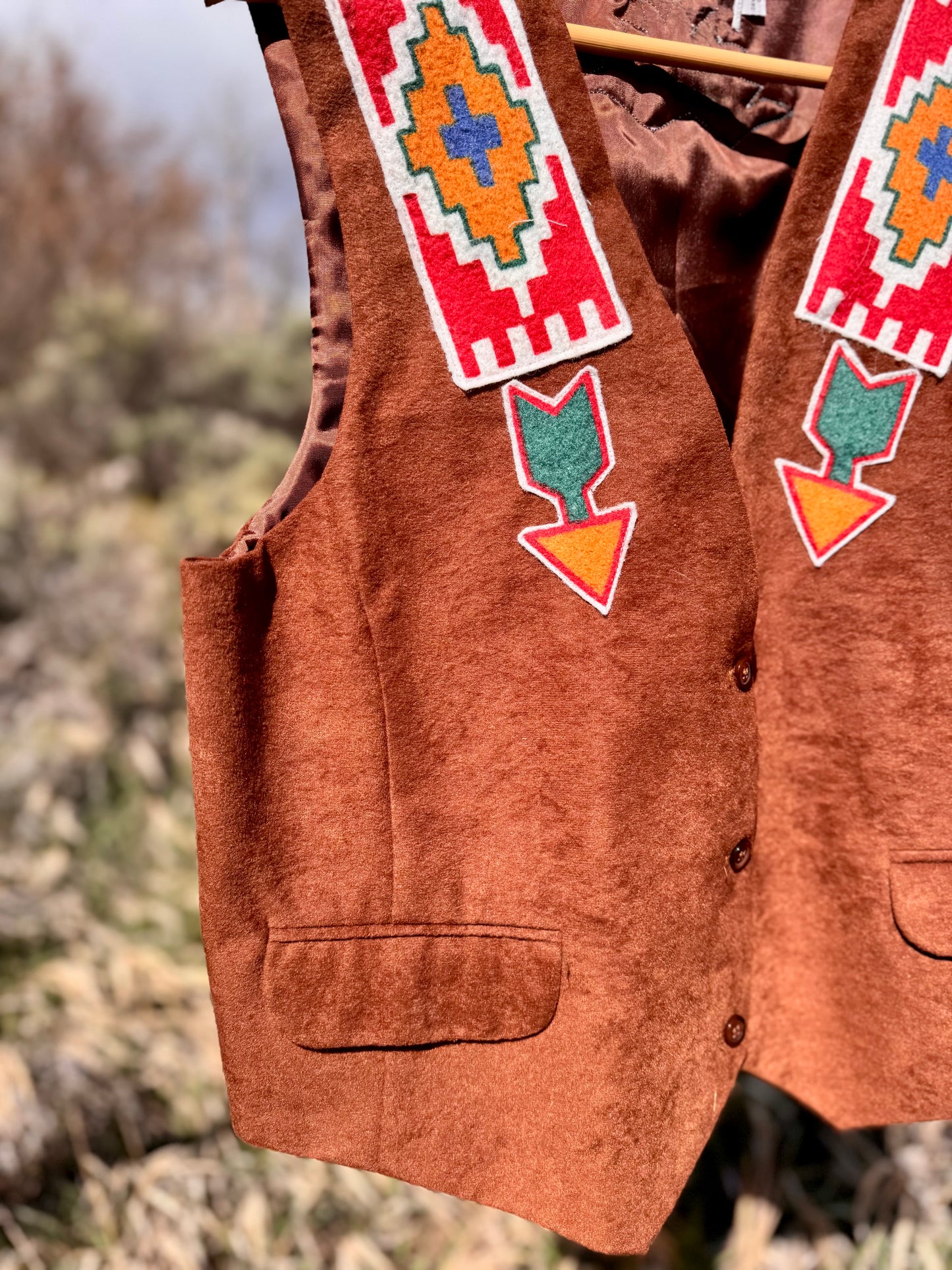 Upcycled Leather Vest Southwestern Patch Vintage Alfred Dunner Western Layer (M/L)