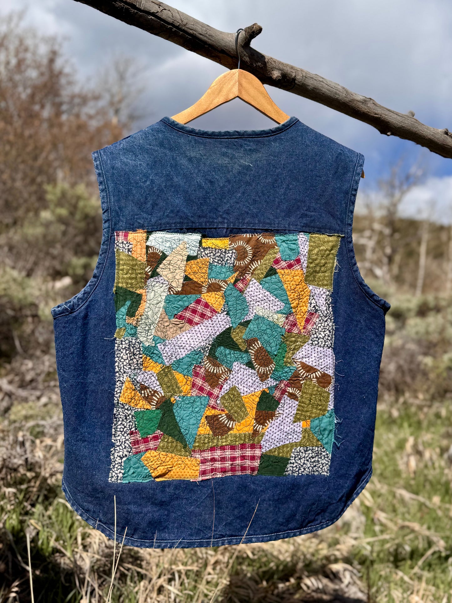 Upcycled Quilted Denim Patch Vest (L/XL)
