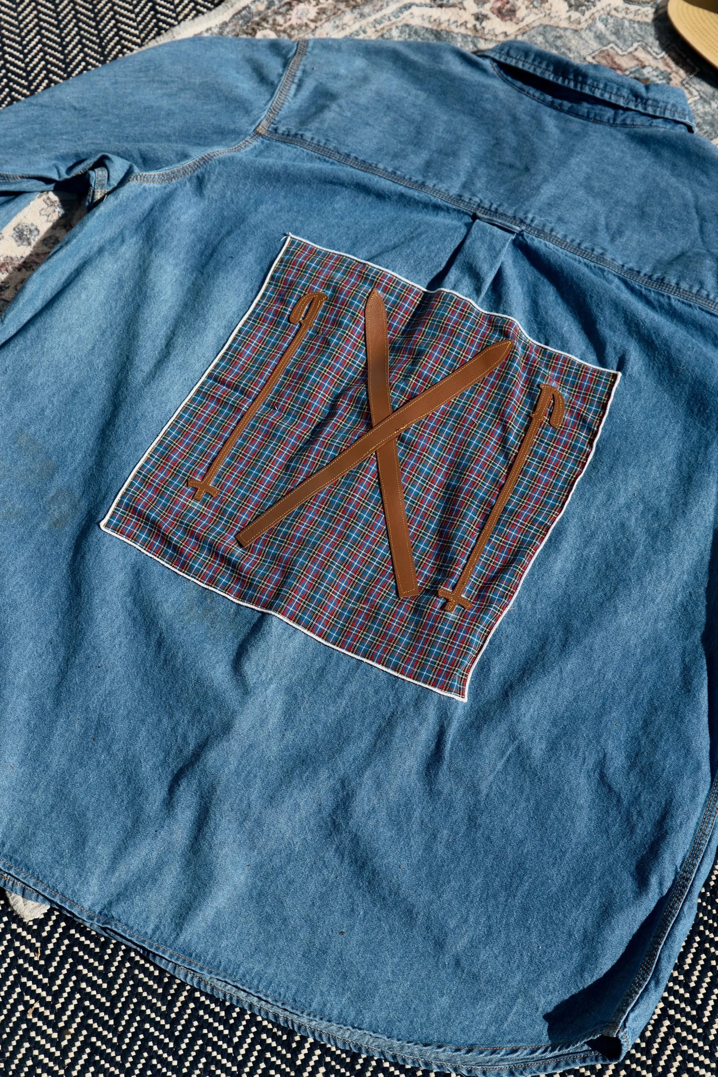 "The Alpine Skier Crosscut" — Upcycled Boulder Creek Denim Button Down Shirt