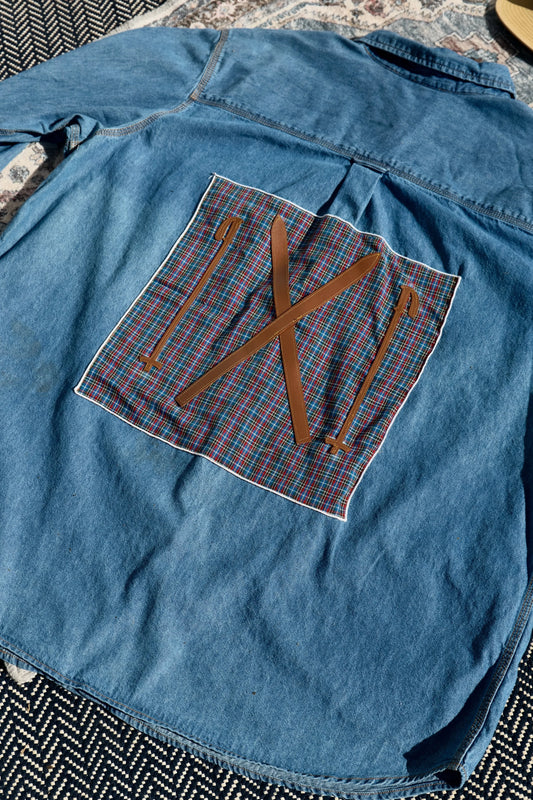 "The Alpine Skier Crosscut" — Upcycled Boulder Creek Denim Button Down Shirt