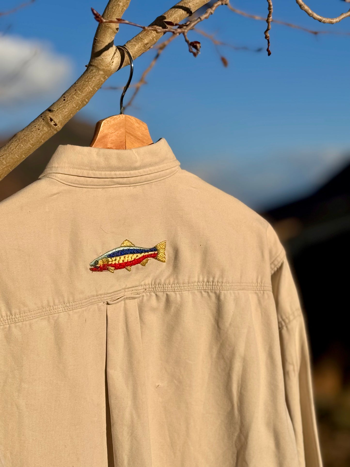 Upcycled Guide Series Fish Embroidery Workwear Shirt (L)