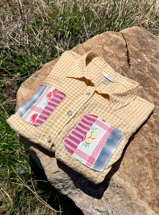Upcycled Christopher Banks Yellow Gingham Shirt M Petite