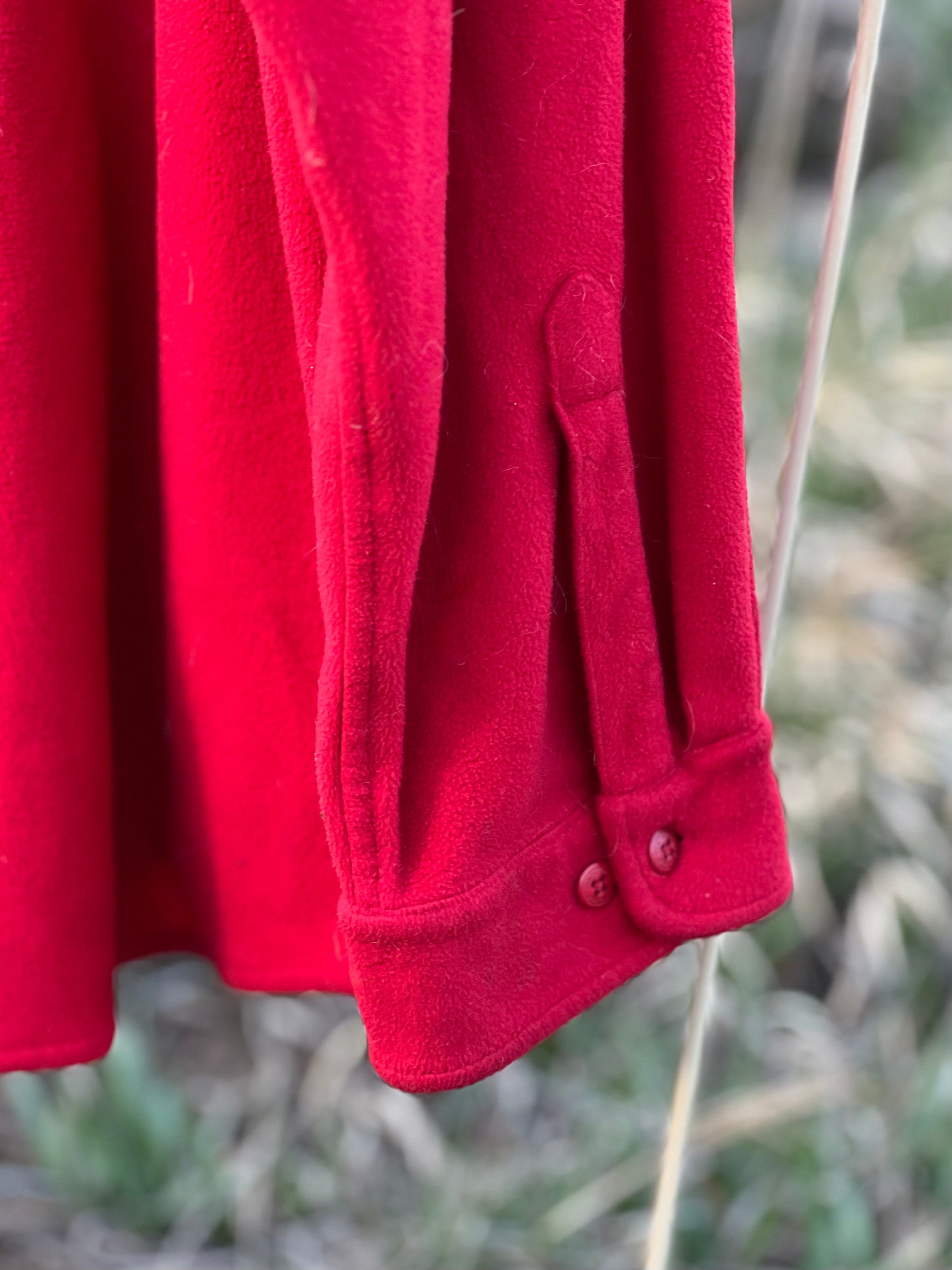 Upcycled Timberland Fleece Western Shirt Fringe Pocket Red Button Down (XXL)