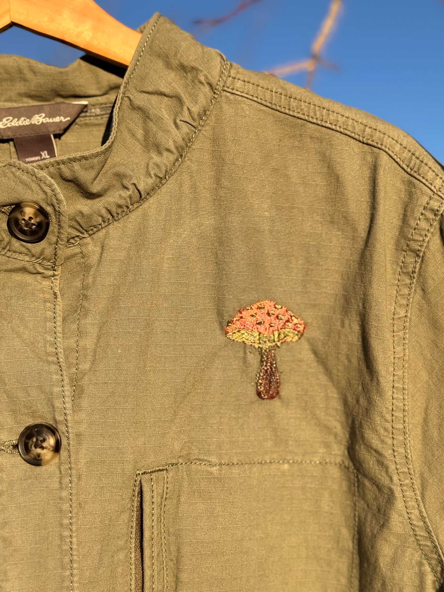 Upcycled Eddie Bauer Mushroom Embroidery Utility Jacket (XL)