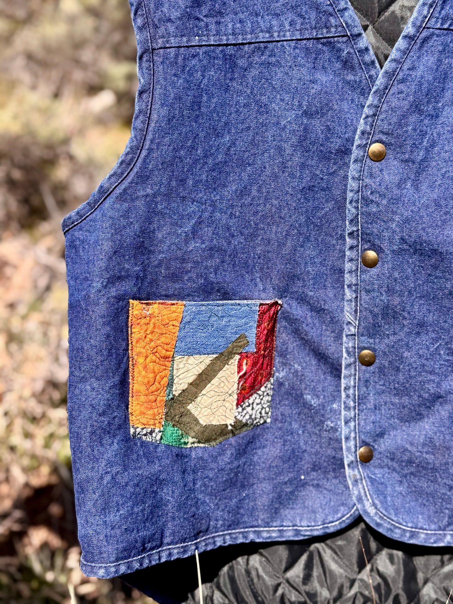 Upcycled Quilted Denim Patch Vest (L/XL)