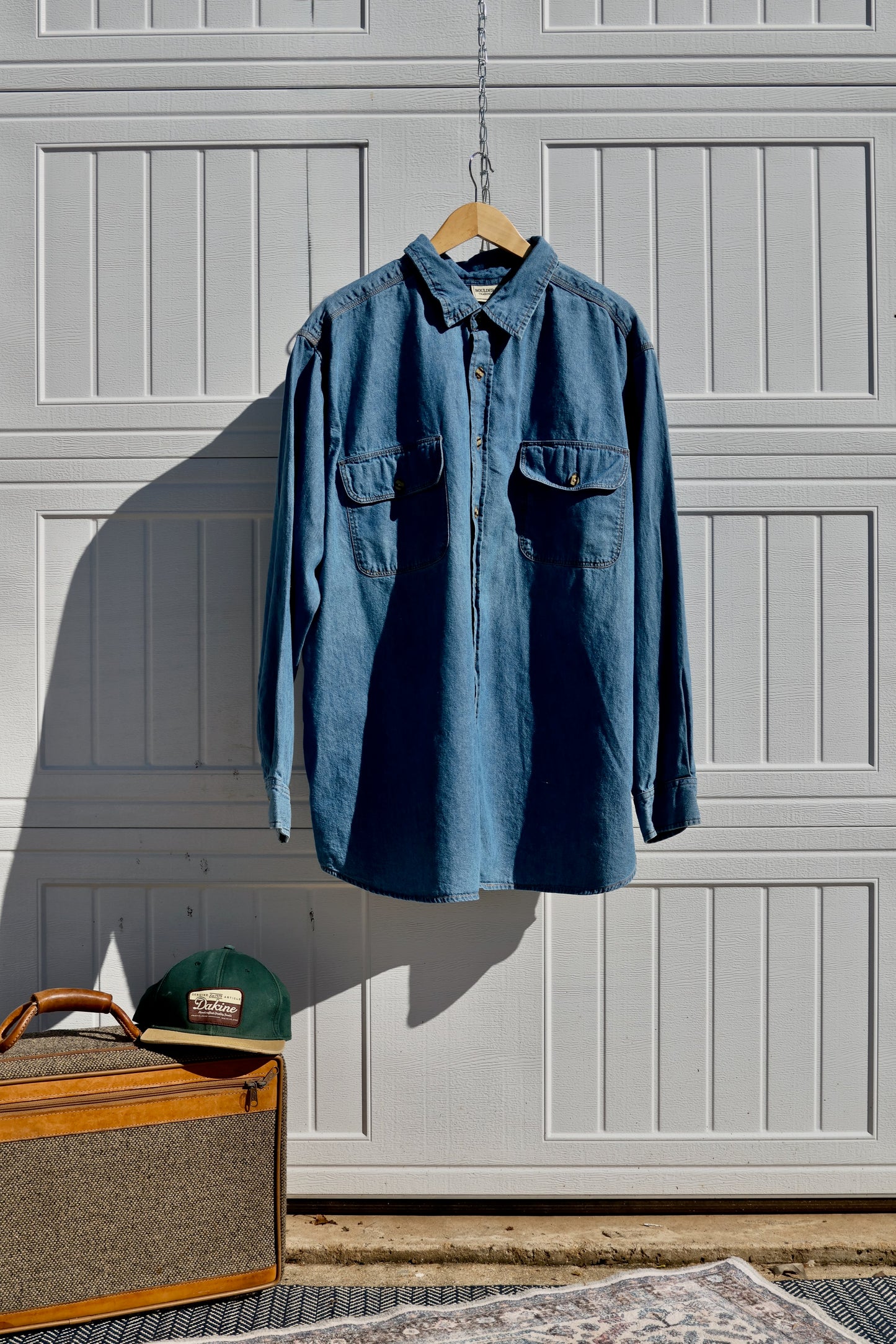 "The Alpine Skier Crosscut" — Upcycled Boulder Creek Denim Button Down Shirt