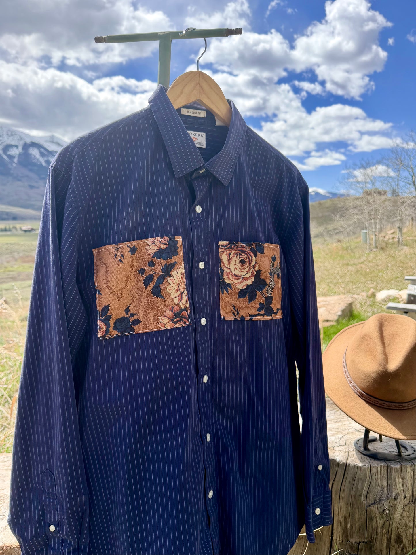 Upcycled Dockers Quilted Panel Patchwork Button Down (L)