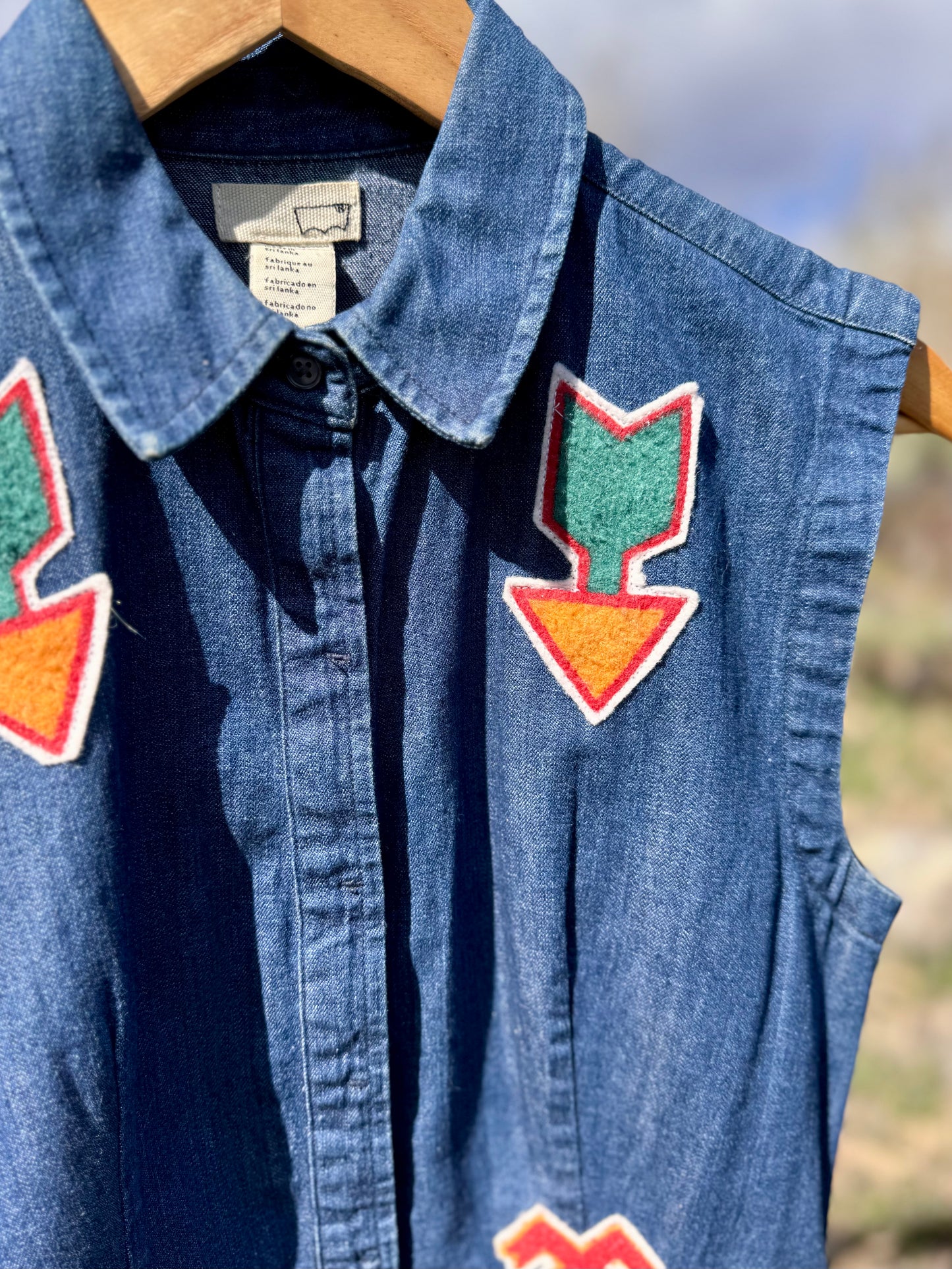 Upcycled Southwestern Long Denim Tuxedo Vest (XS)