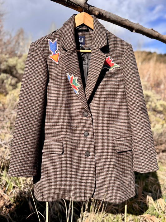Upcycled GAP Plaid Blazer Brown Western Boyfriend Fit (S)