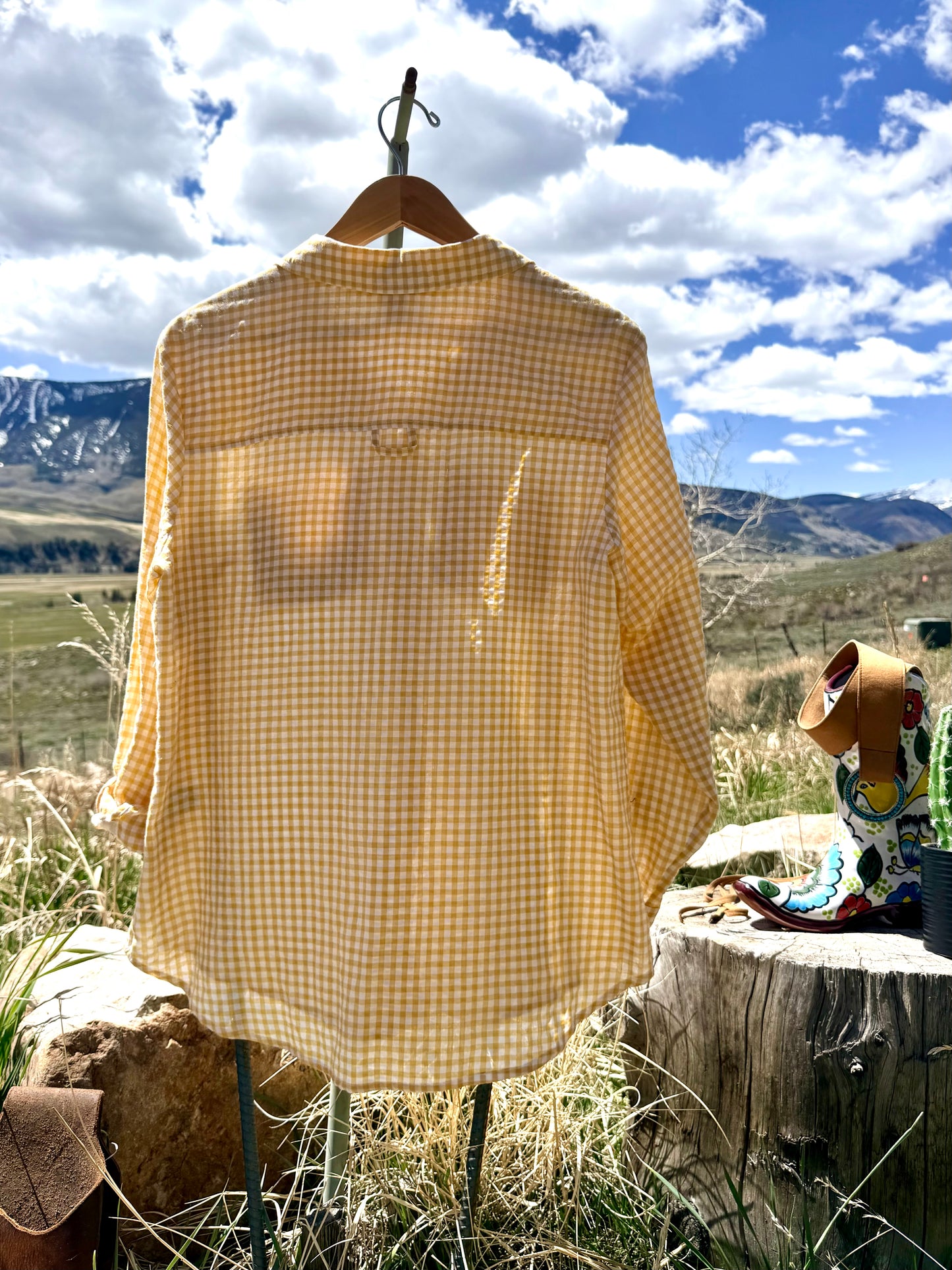 Upcycled Christopher Banks Yellow Gingham Shirt M Petite