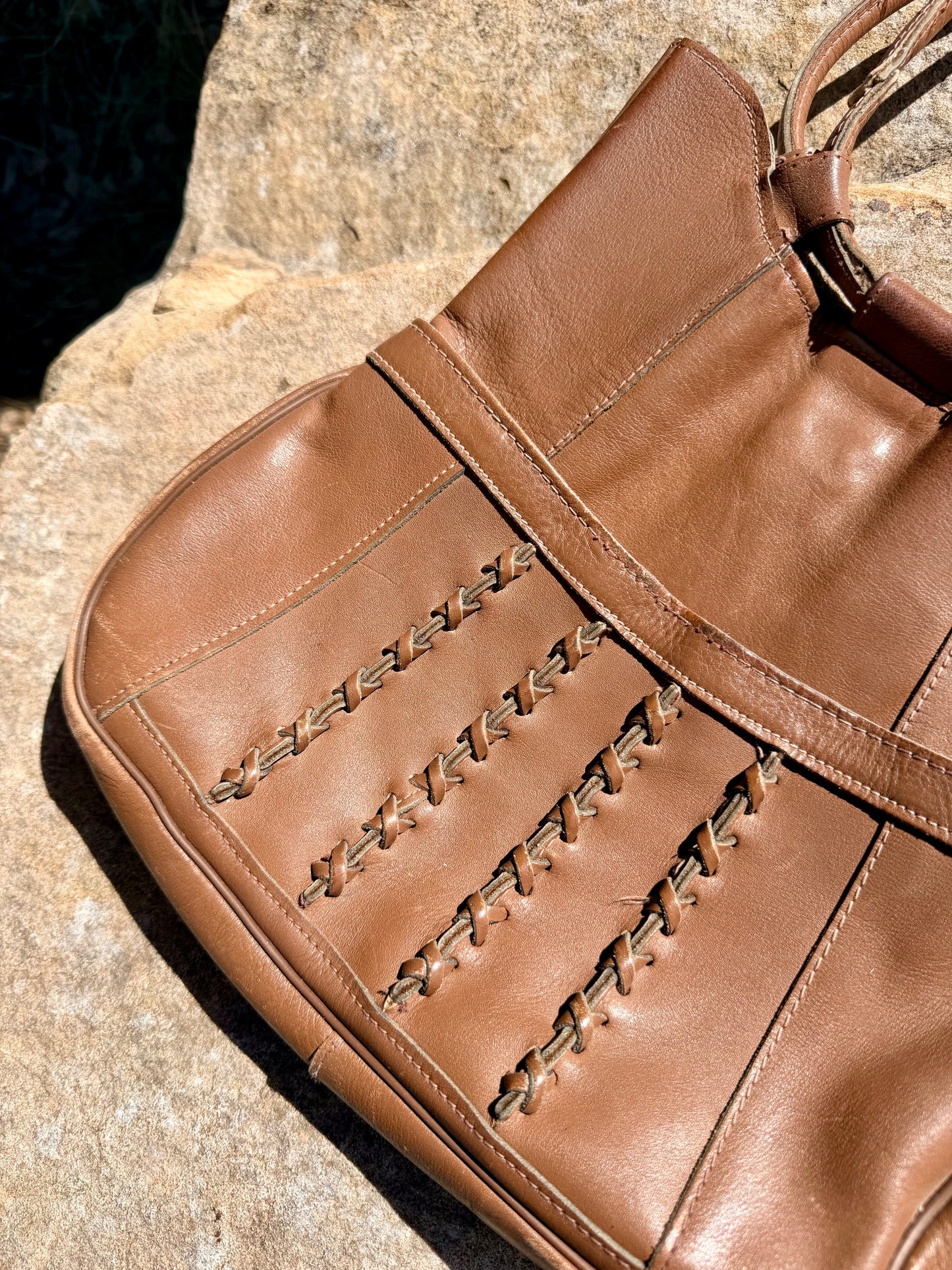 Vintage Brown Leather Woven Detail Shoulder Bag