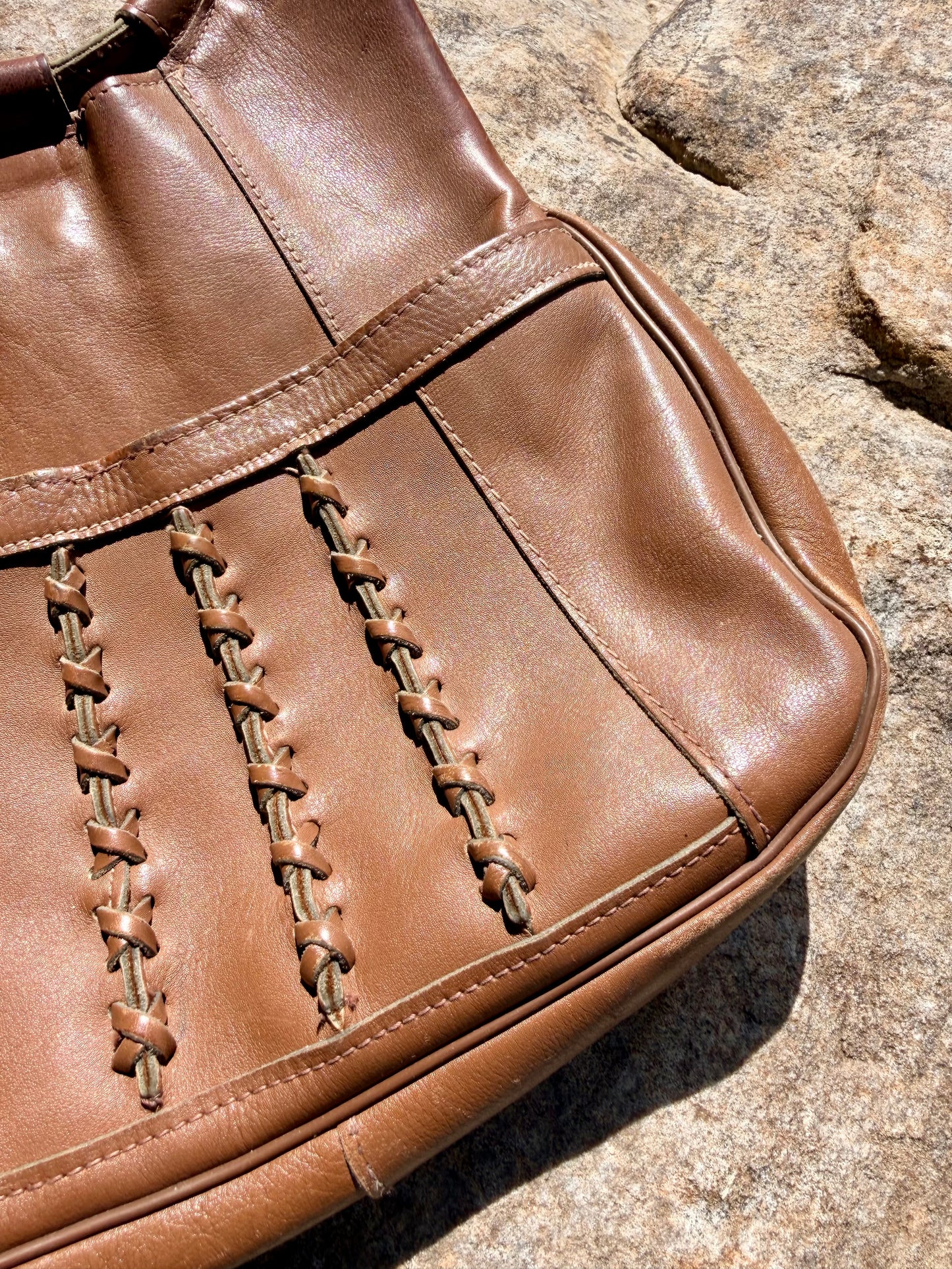 Vintage Brown Leather Woven Detail Shoulder Bag