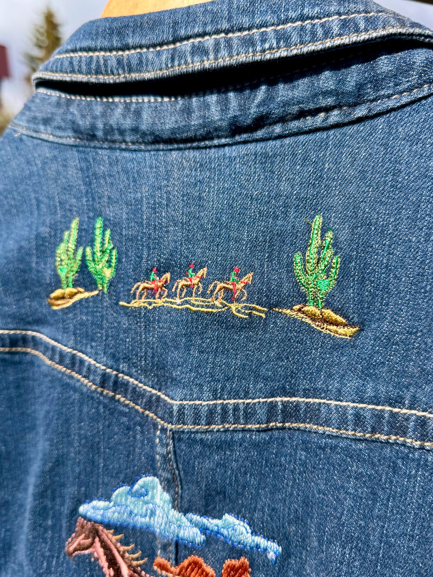 Upcycled Western Embroidered Denim Blazer (XL)