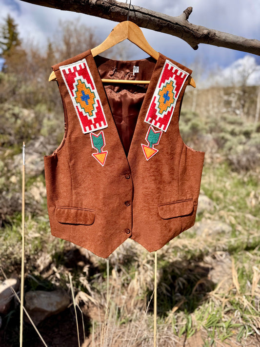 Upcycled Leather Vest Southwestern Patch Vintage Alfred Dunner Western Layer (M/L)