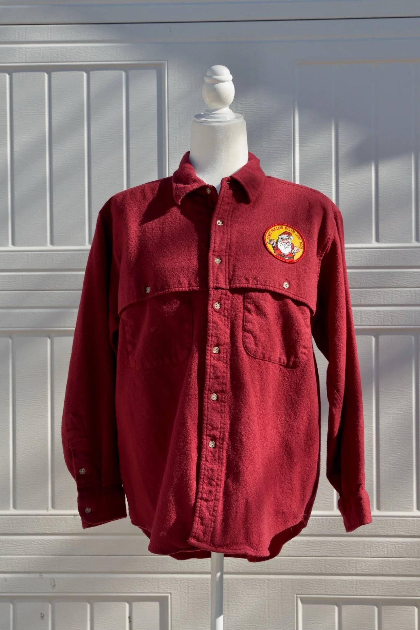 "Don’t Follow Me I’m Lost" Santa Patch - Upcycled Pendleton Wool Button Down Shirt