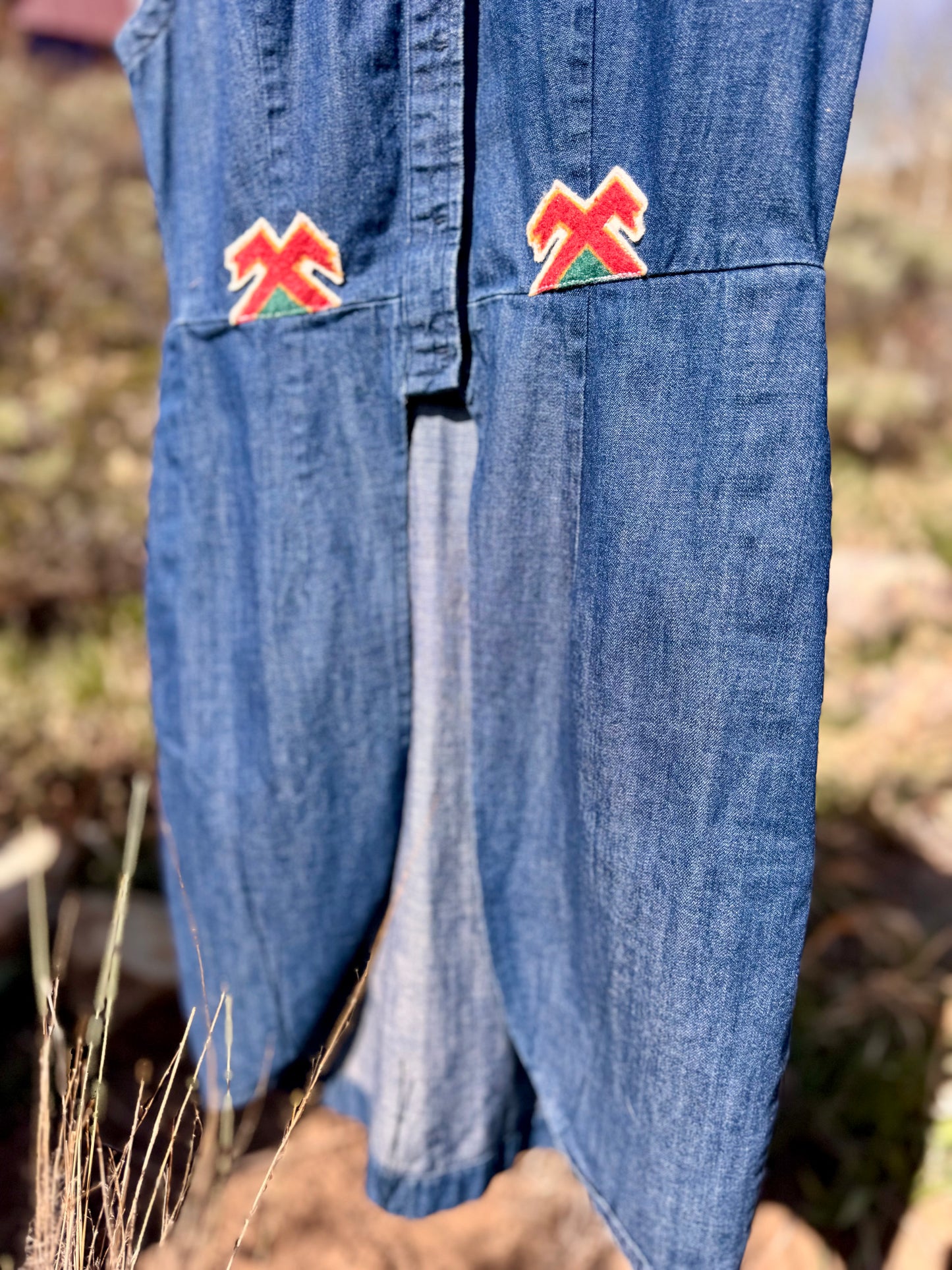 Upcycled Southwestern Long Denim Tuxedo Vest (XS)