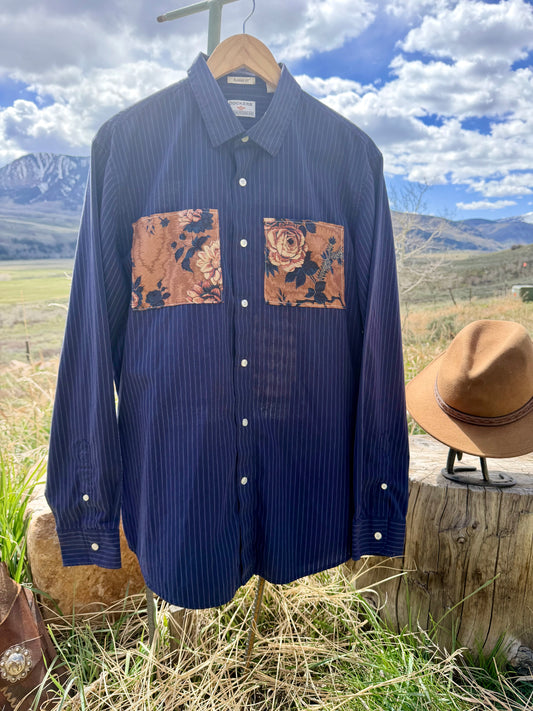 Upcycled Dockers Quilted Panel Patchwork Button Down (L)