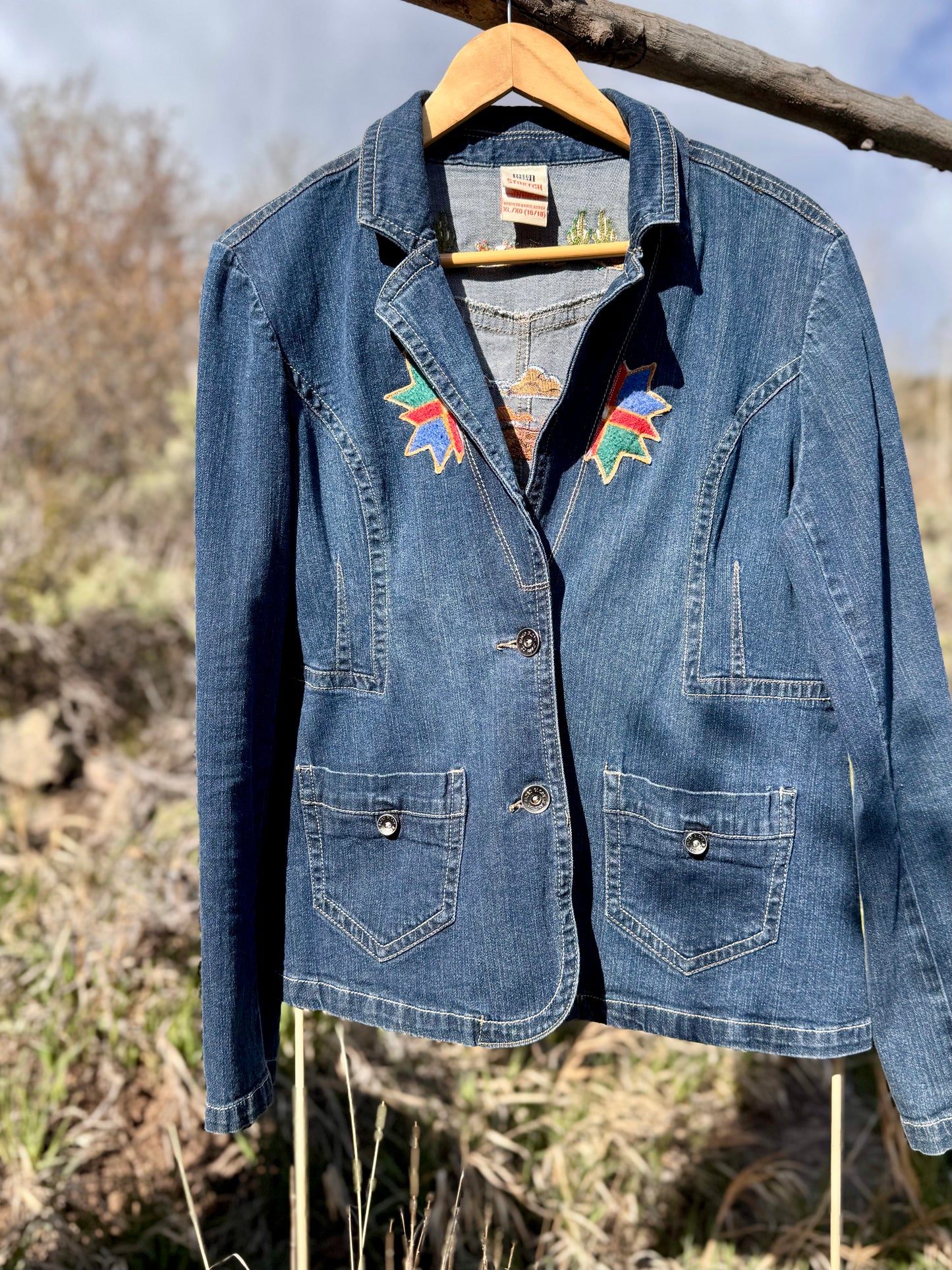 Upcycled Western Embroidered Denim Blazer (XL)