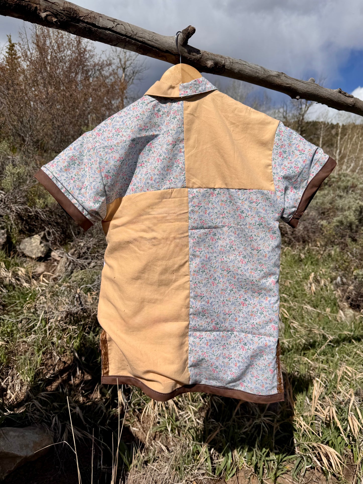 Handmade Bluebird Garden Flour Sack Pearl Snap Button Down — Handmade | Size S
