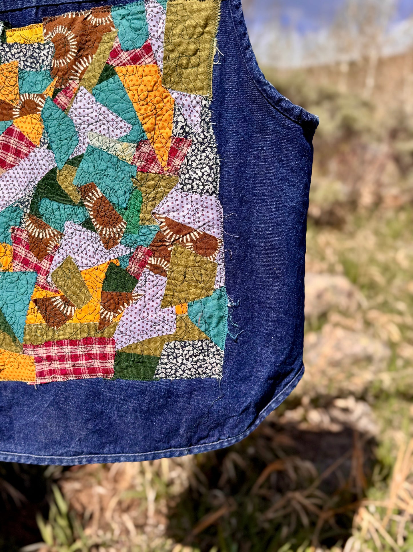 Upcycled Quilted Denim Patch Vest (L/XL)