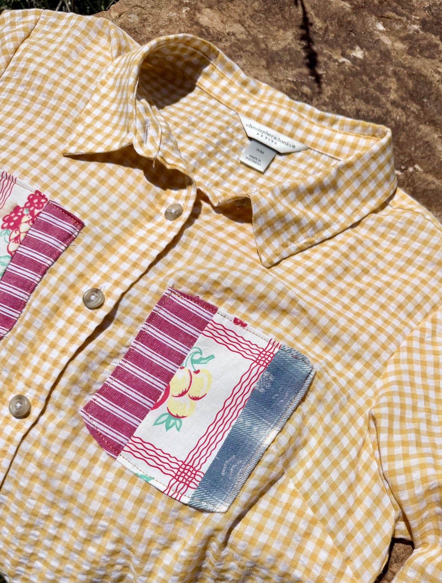 Upcycled Christopher Banks Yellow Gingham Shirt M Petite