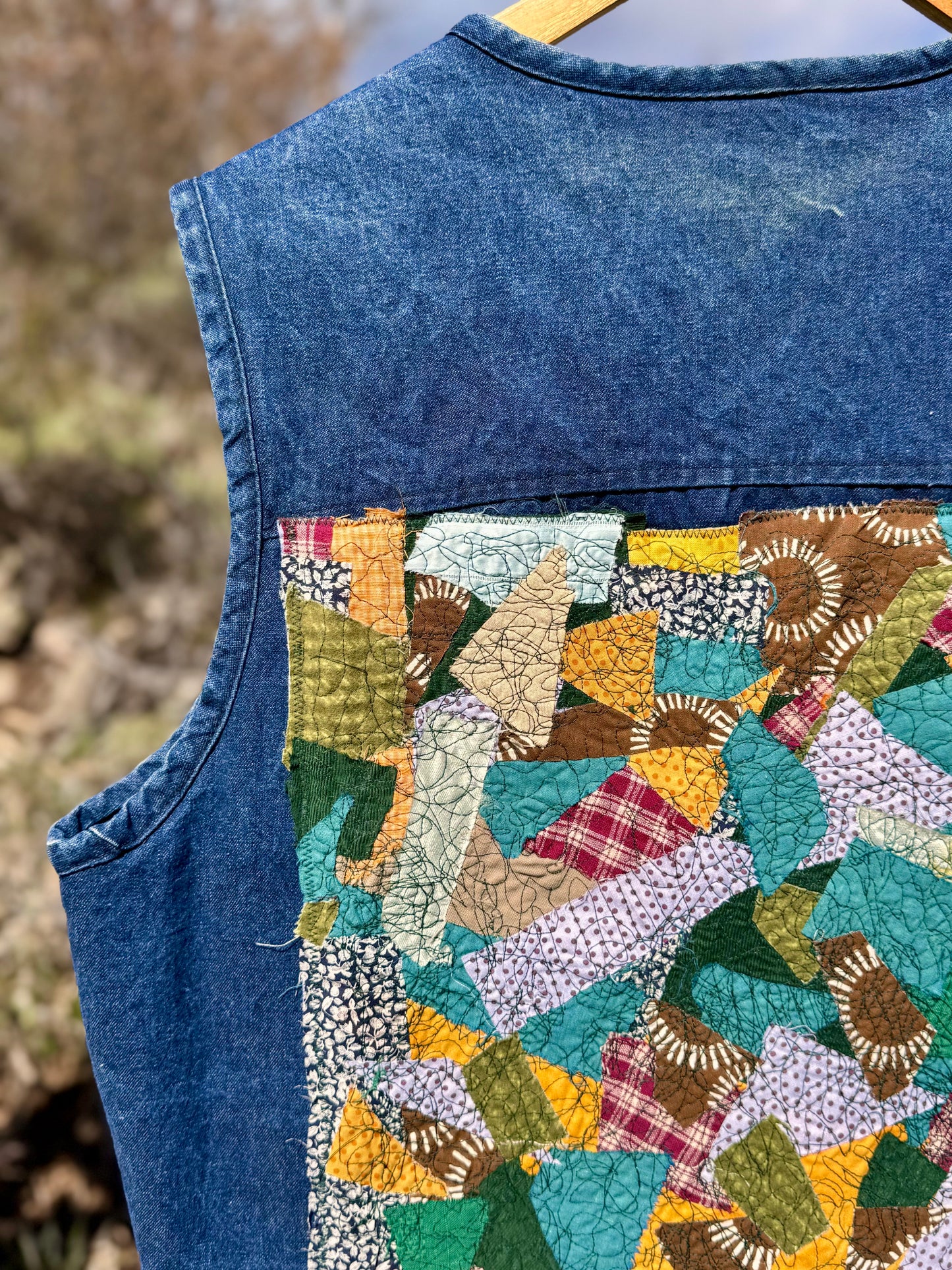 Upcycled Quilted Denim Patch Vest (L/XL)