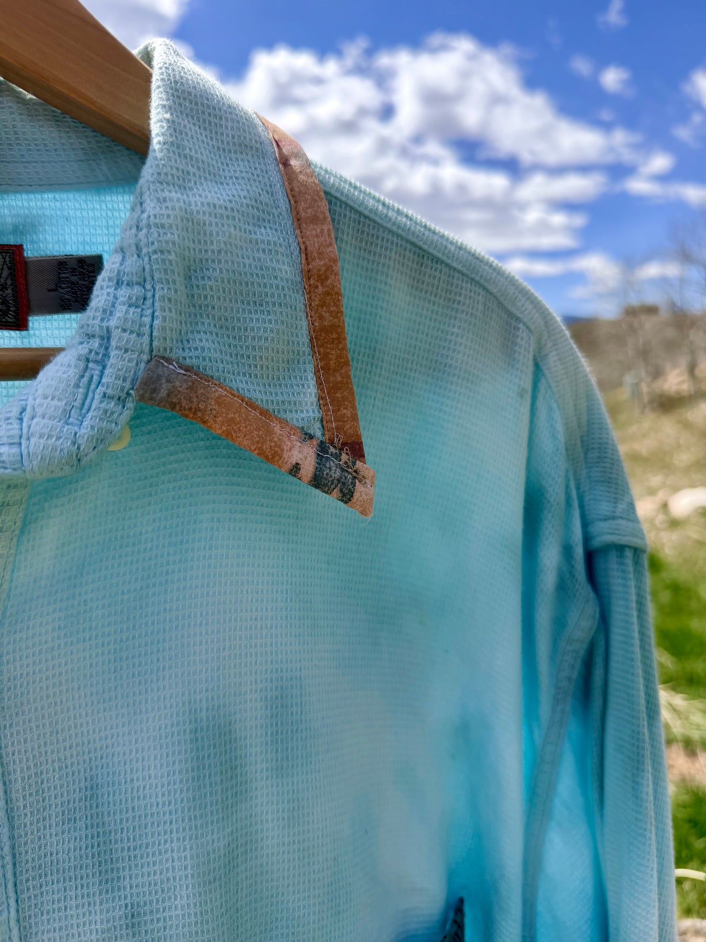 Upcycled American Territory Tie Dye Western Patch Button Down (L)