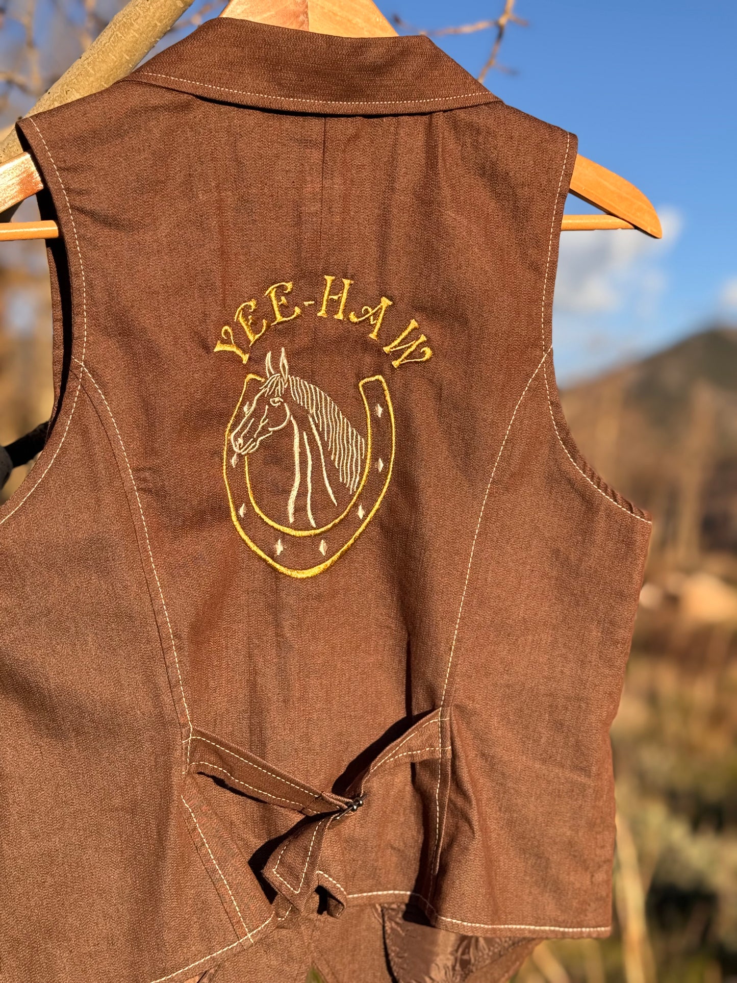 Upcycled Robert Louis Western Embroidered Vest Yeehaw Horse (M)