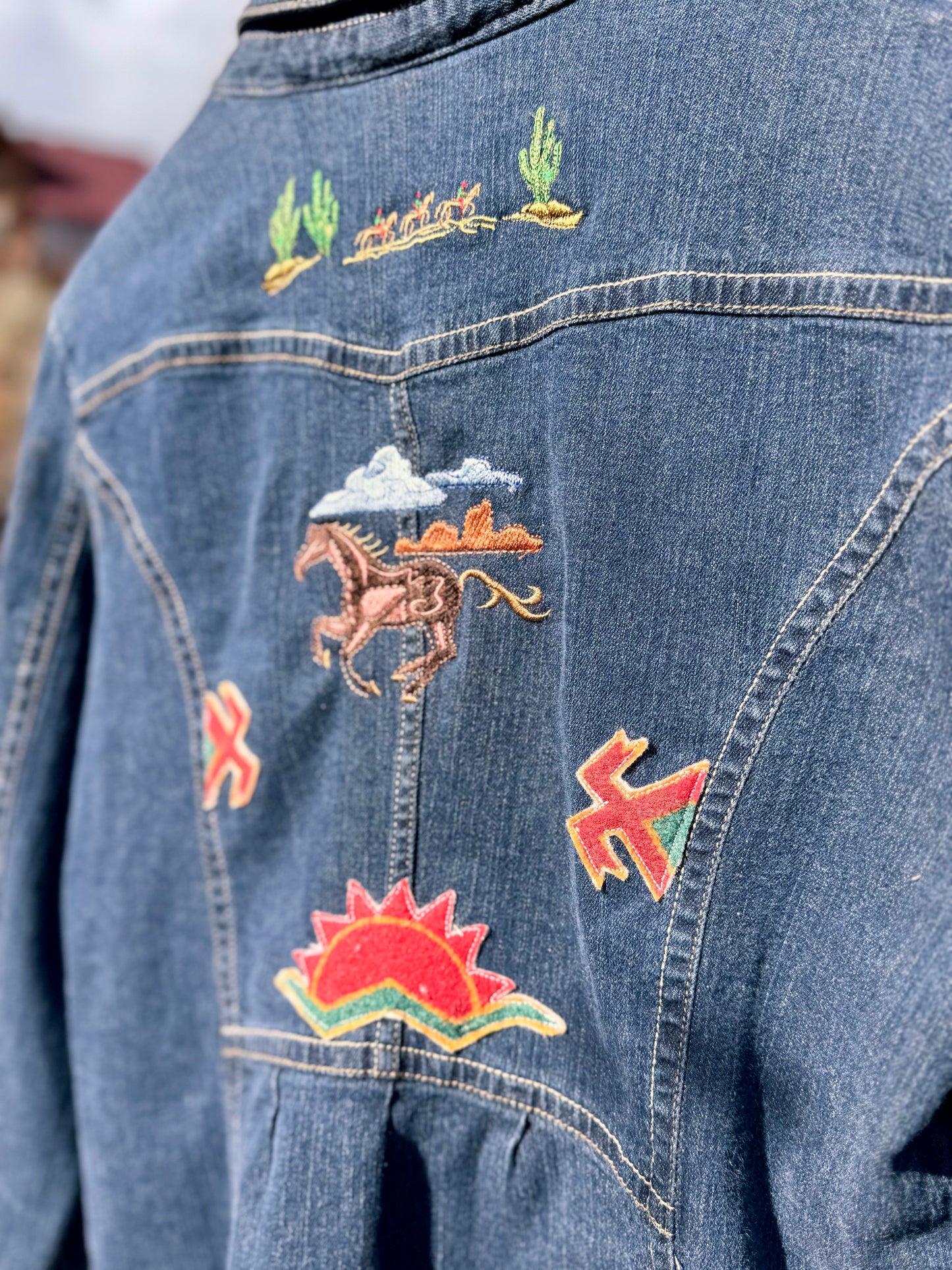 Upcycled Western Embroidered Denim Blazer (XL)