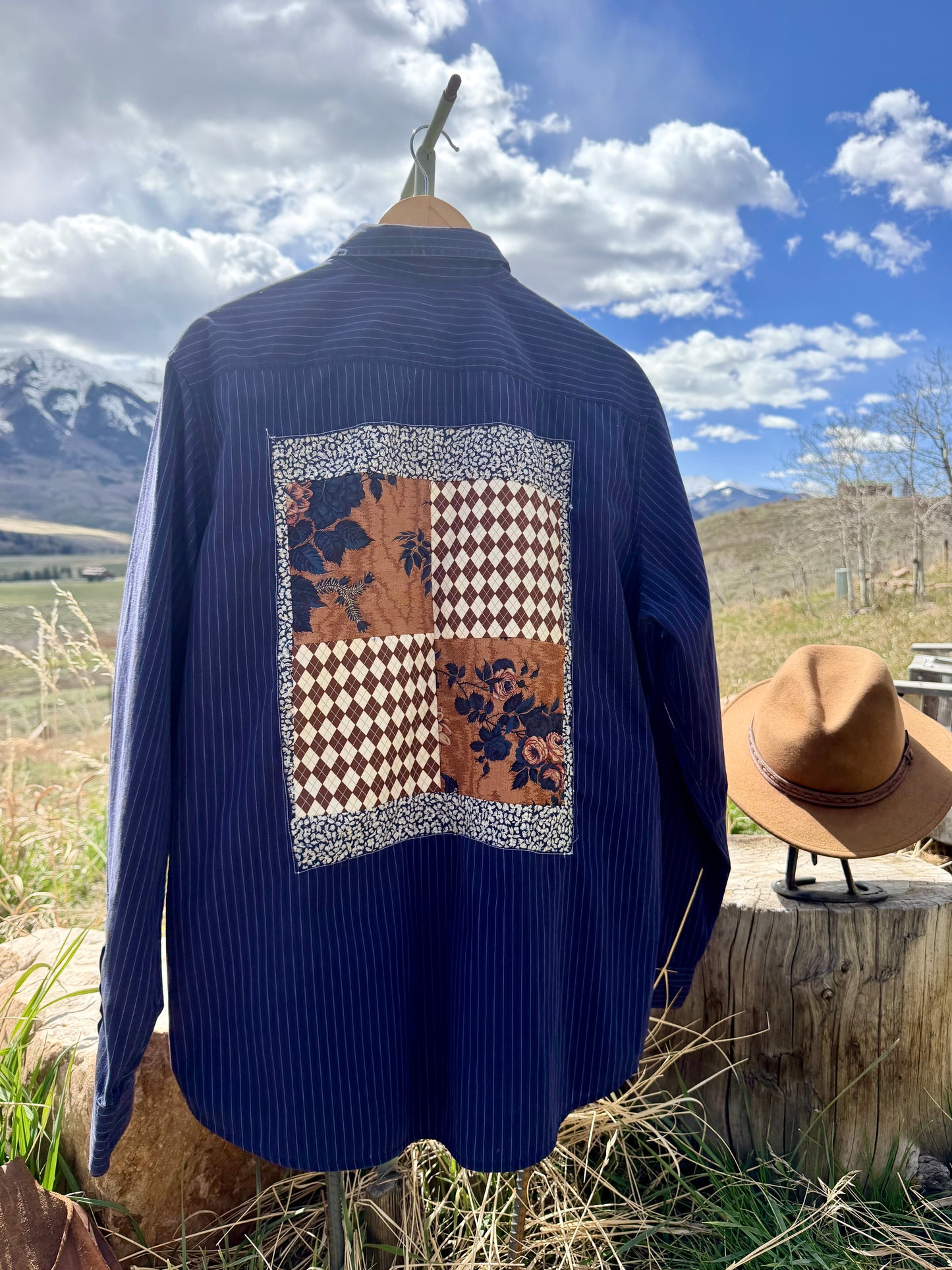 Upcycled Dockers Quilted Panel Patchwork Button Down (L)