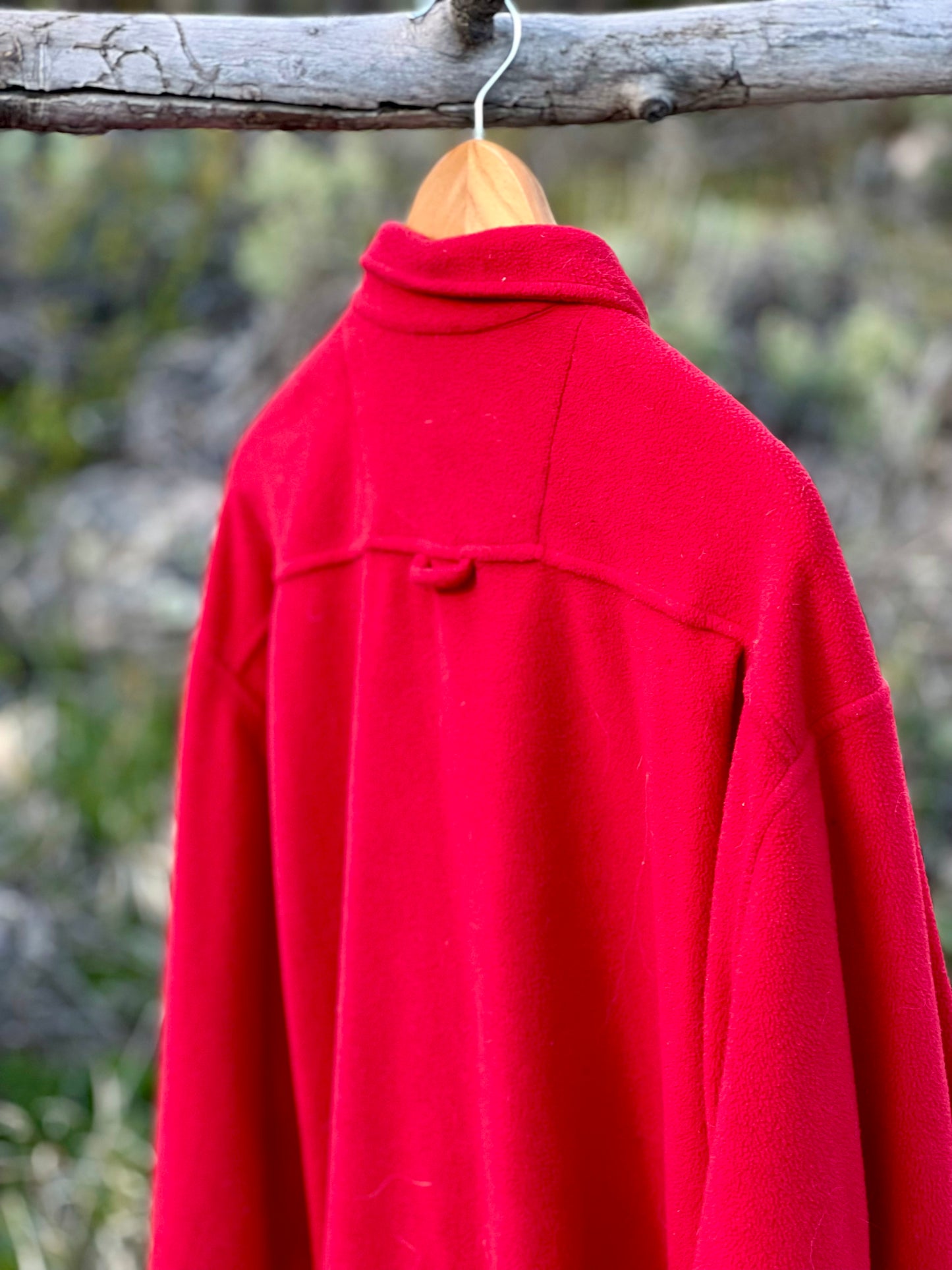 Upcycled Timberland Fleece Western Shirt Fringe Pocket Red Button Down (XXL)