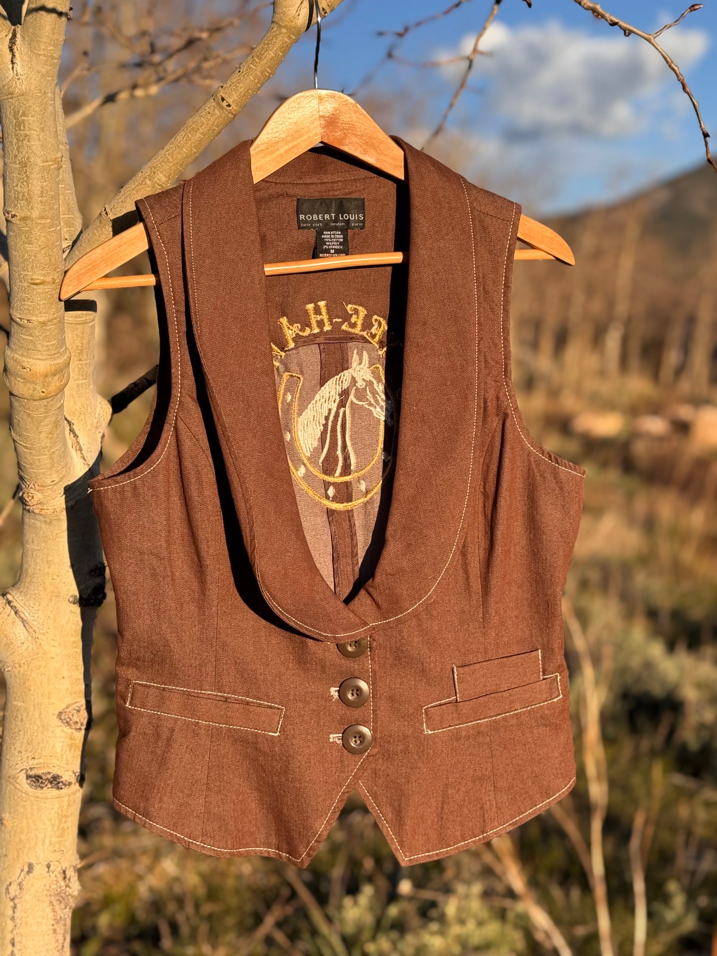 Upcycled Robert Louis Western Embroidered Vest Yeehaw Horse (M)